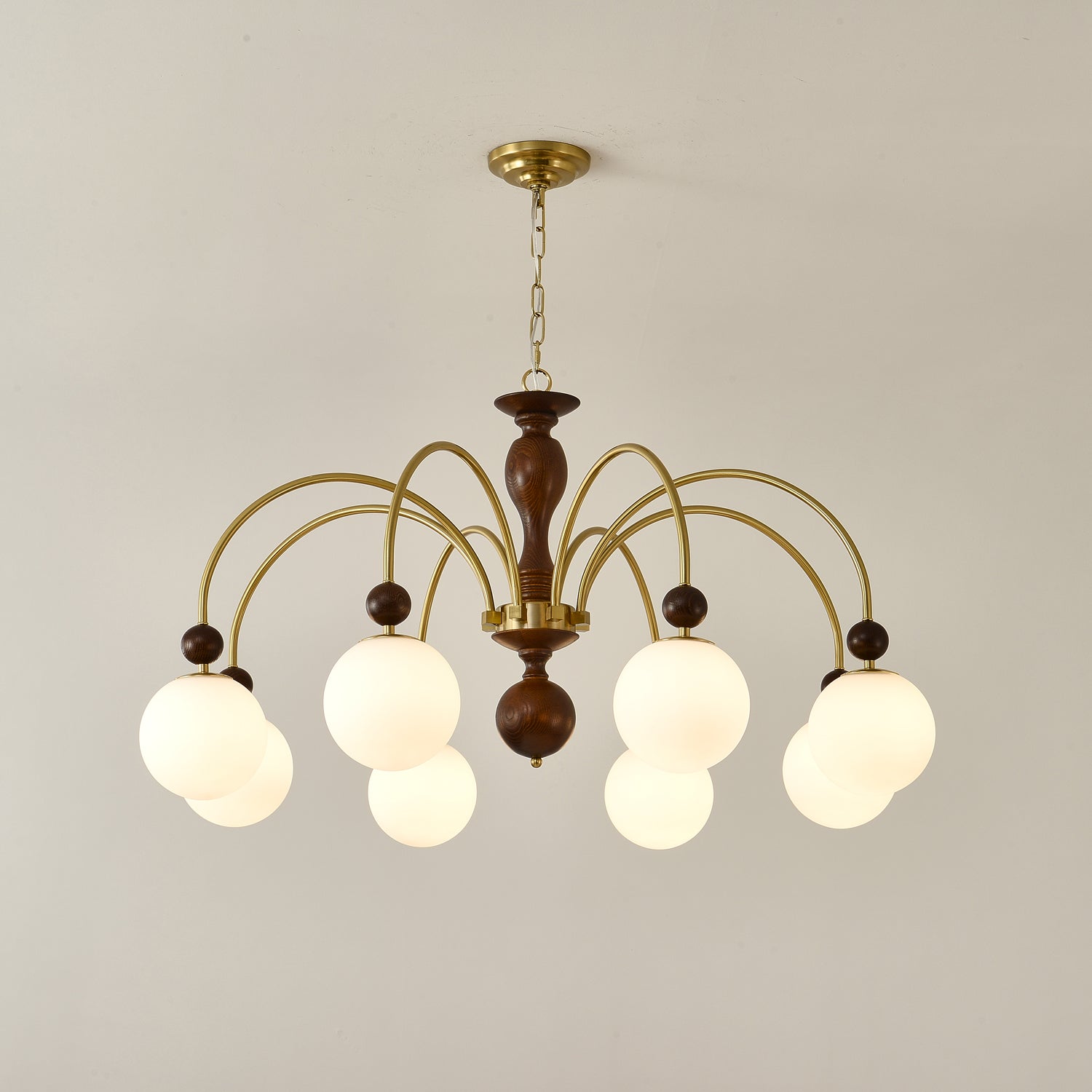Lustra Pendelleuchte Nussbaum Messing Globe Vintage-Letslighting