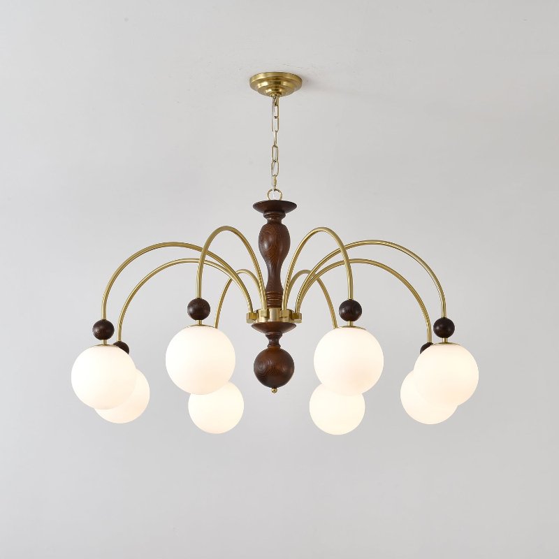 Lustra Pendelleuchte Nussbaum Messing Globe Vintage-Letslighting