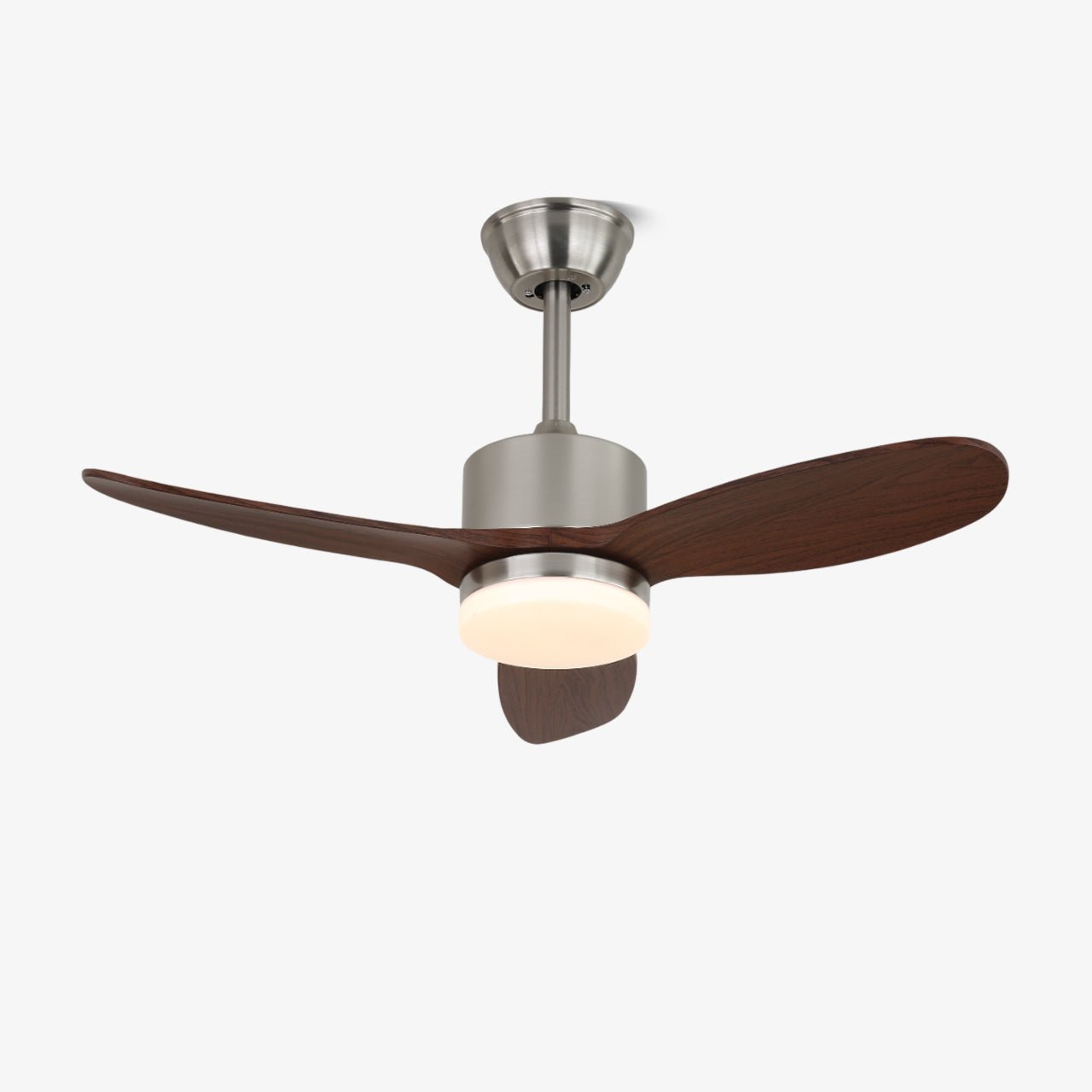 VerdantBreeze Deckenventilator mit Beleuchtung mit Walnussholzflügeln und weißem Acrylschirm