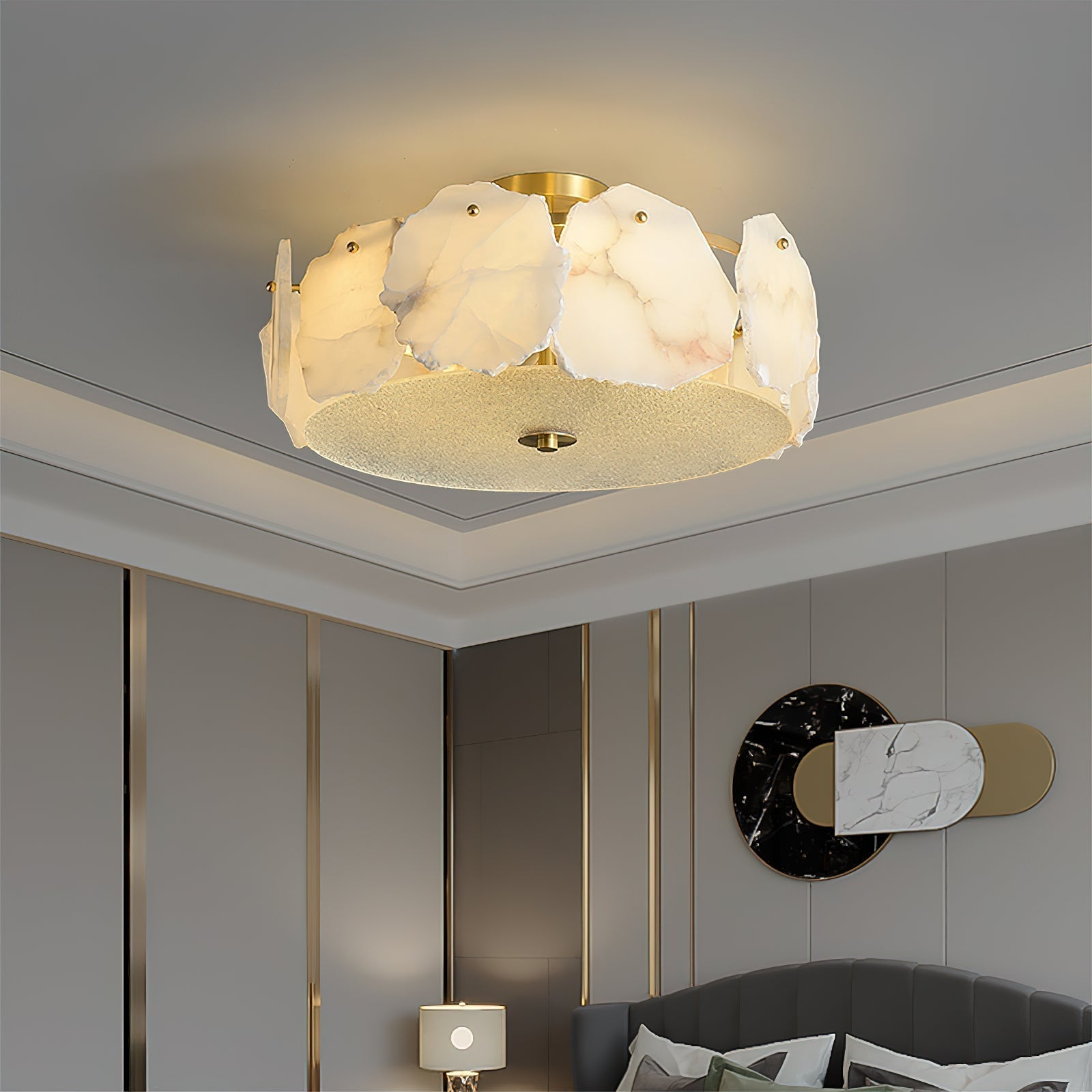 Zoruvys Sophisticated Disc Flat Alabaster Glass Ceiling Light - Letslighting