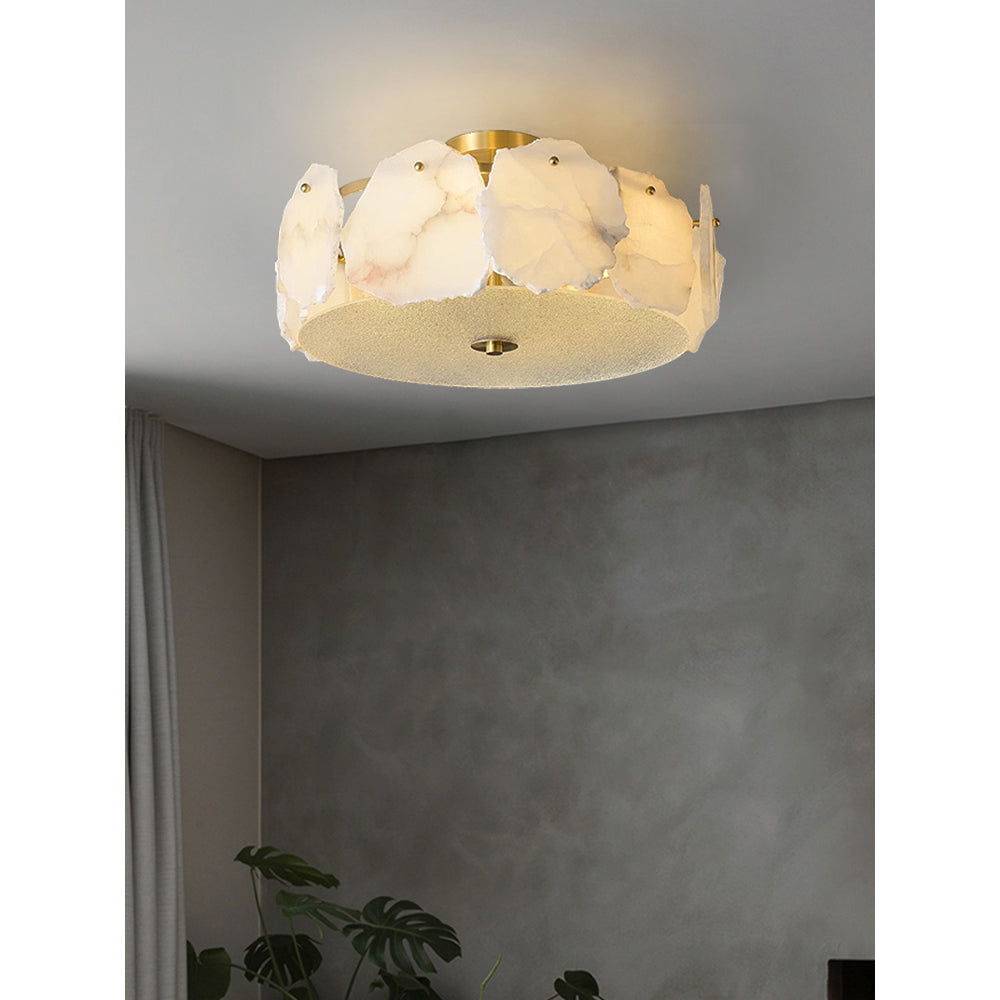 Zoruvys Sophisticated Disc Flat Alabaster Glass Ceiling Light - Letslighting