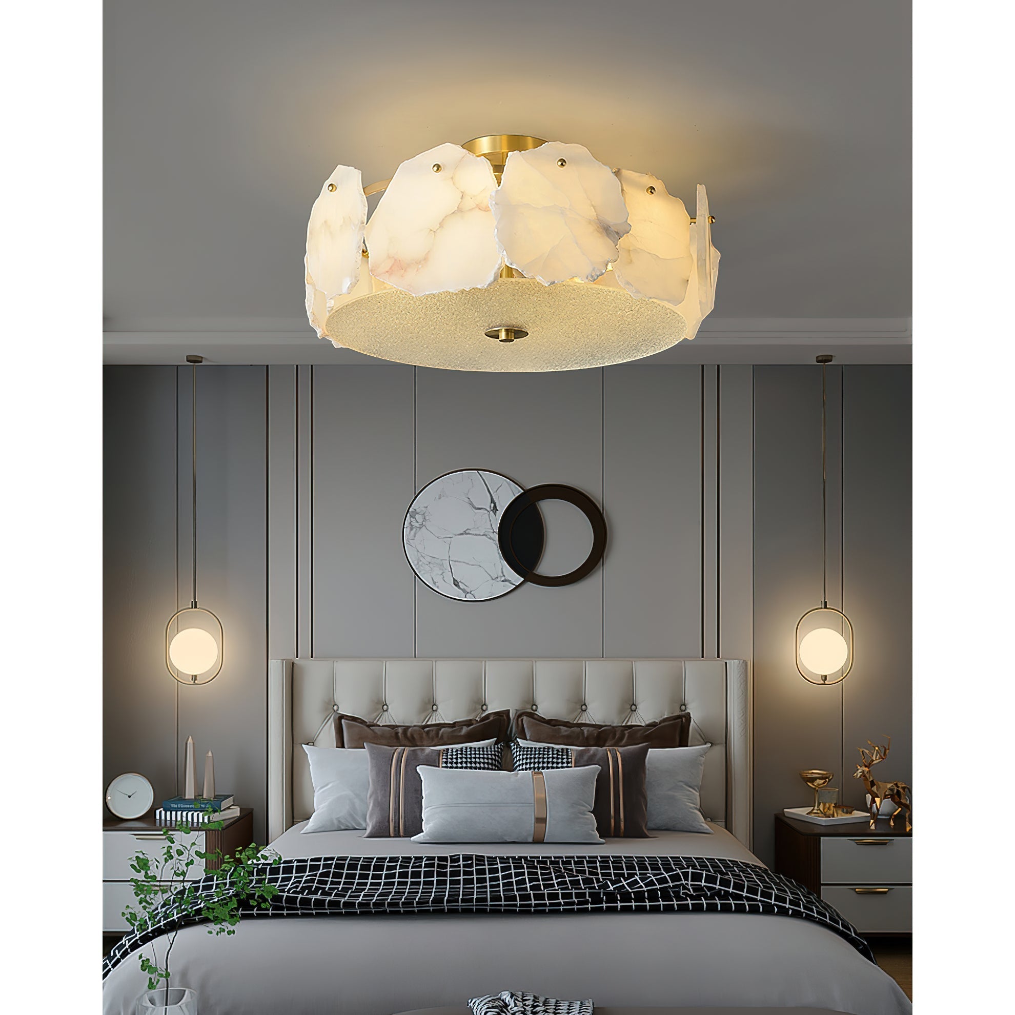 Zoruvys Sophisticated Disc Flat Alabaster Glass Ceiling Light - Letslighting