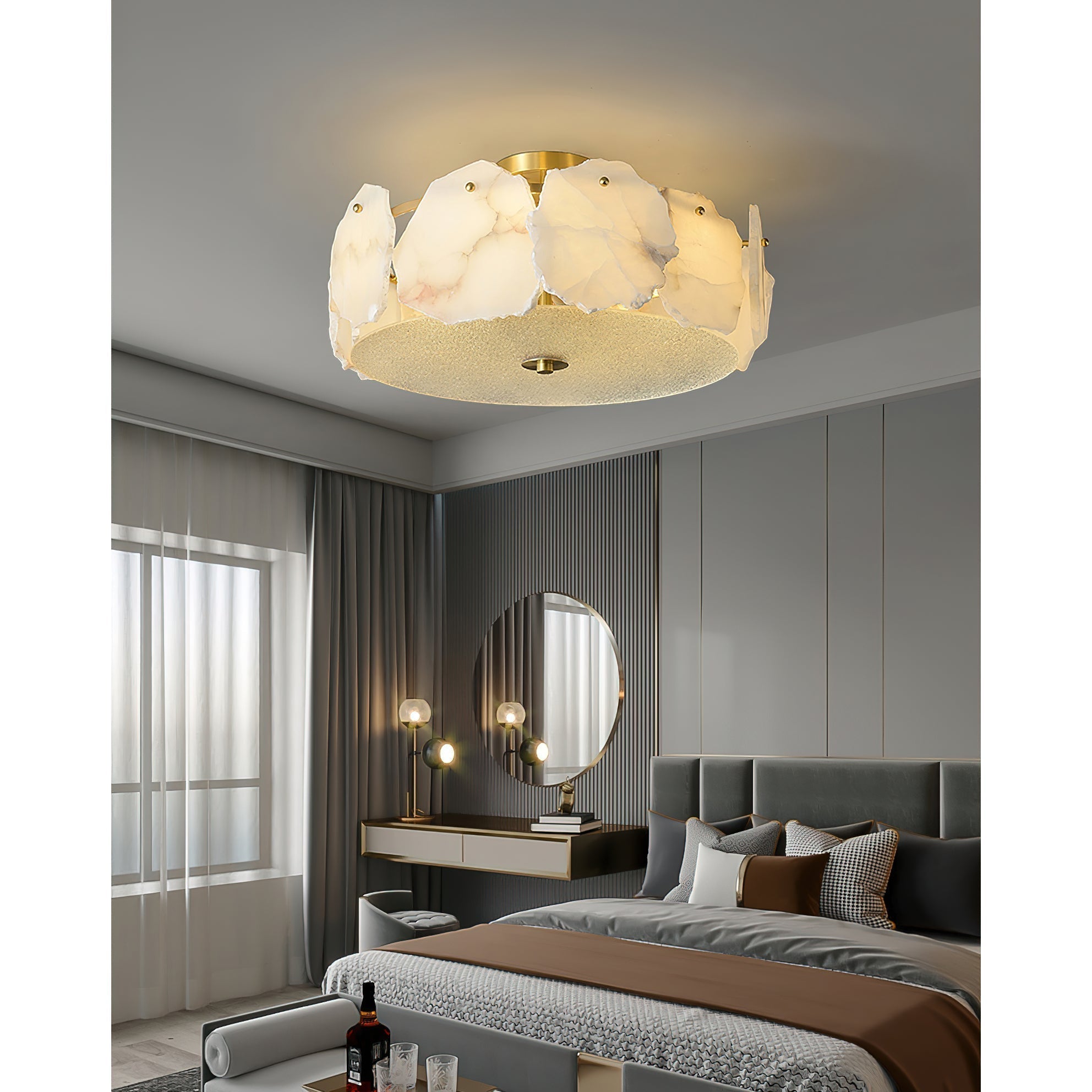 Zoruvys Sophisticated Disc Flat Alabaster Glass Ceiling Light - Letslighting