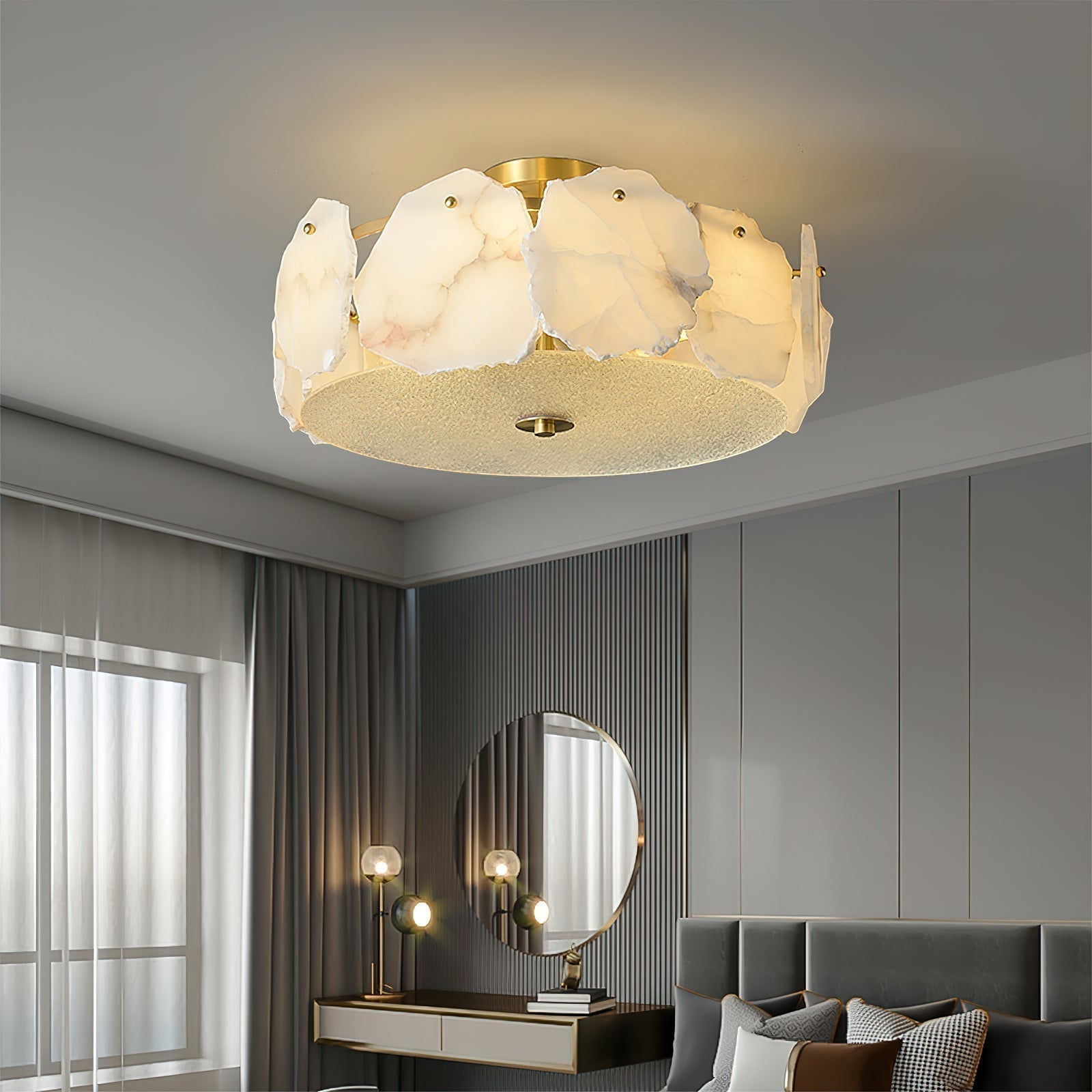 Zoruvys Sophisticated Disc Flat Alabaster Glass Ceiling Light - Letslighting