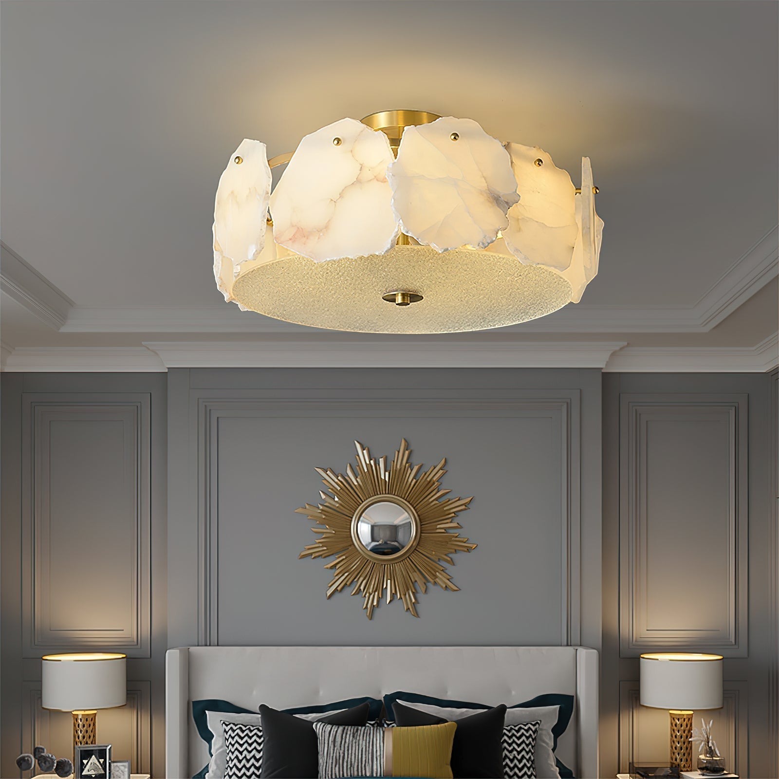 Zoruvys Sophisticated Disc Flat Alabaster Glass Ceiling Light - Letslighting