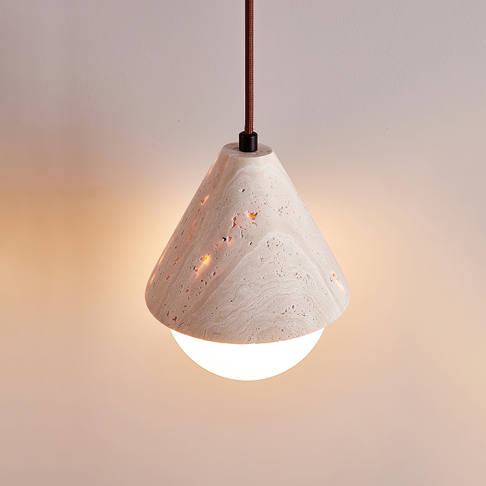 Cevynisra Cone Hemisphere Travertine Pendant Light - Neutralighting