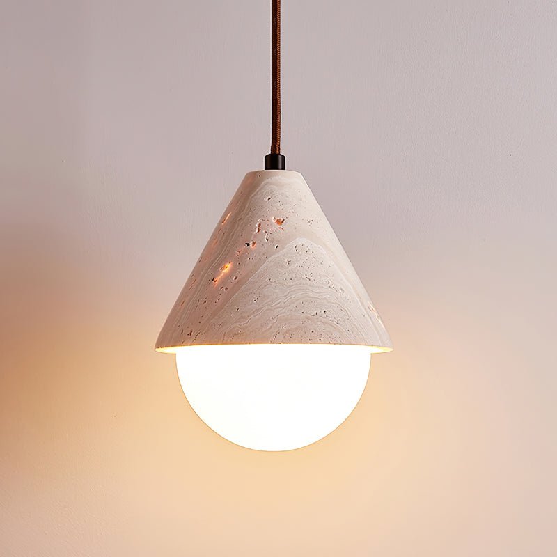 Cevynisra Cone Hemisphere Travertine Pendant Light - Neutralighting