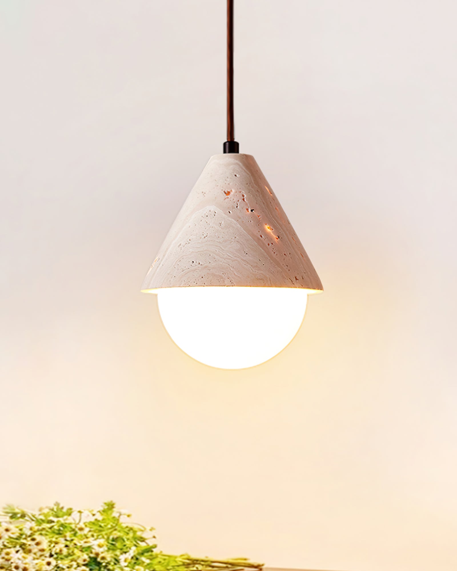 Cevynisra Cone Hemisphere Travertine Pendant Light - Neutralighting
