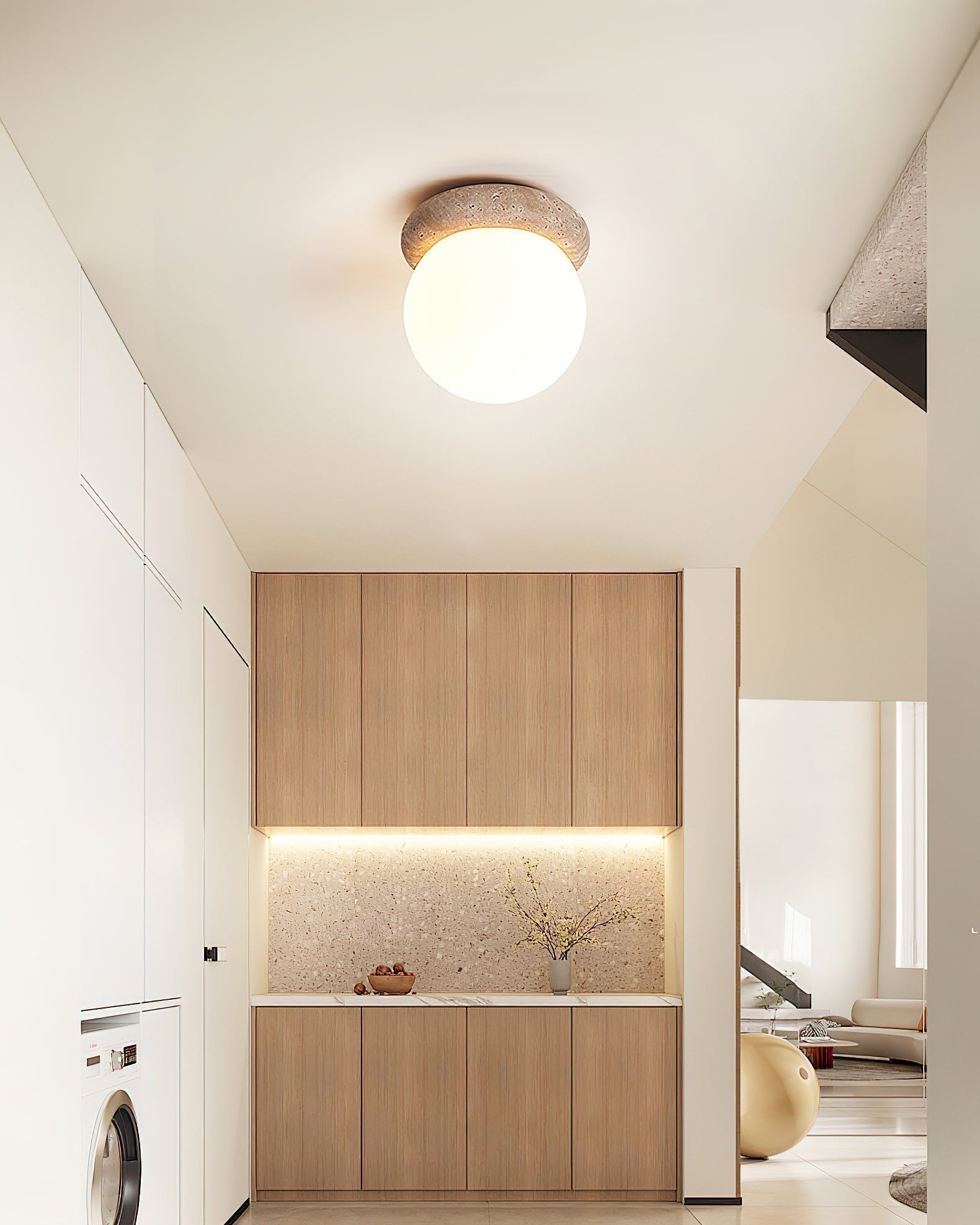 Colaeiel Disc-Globe Travertine Ceiling Light - Neutralighting