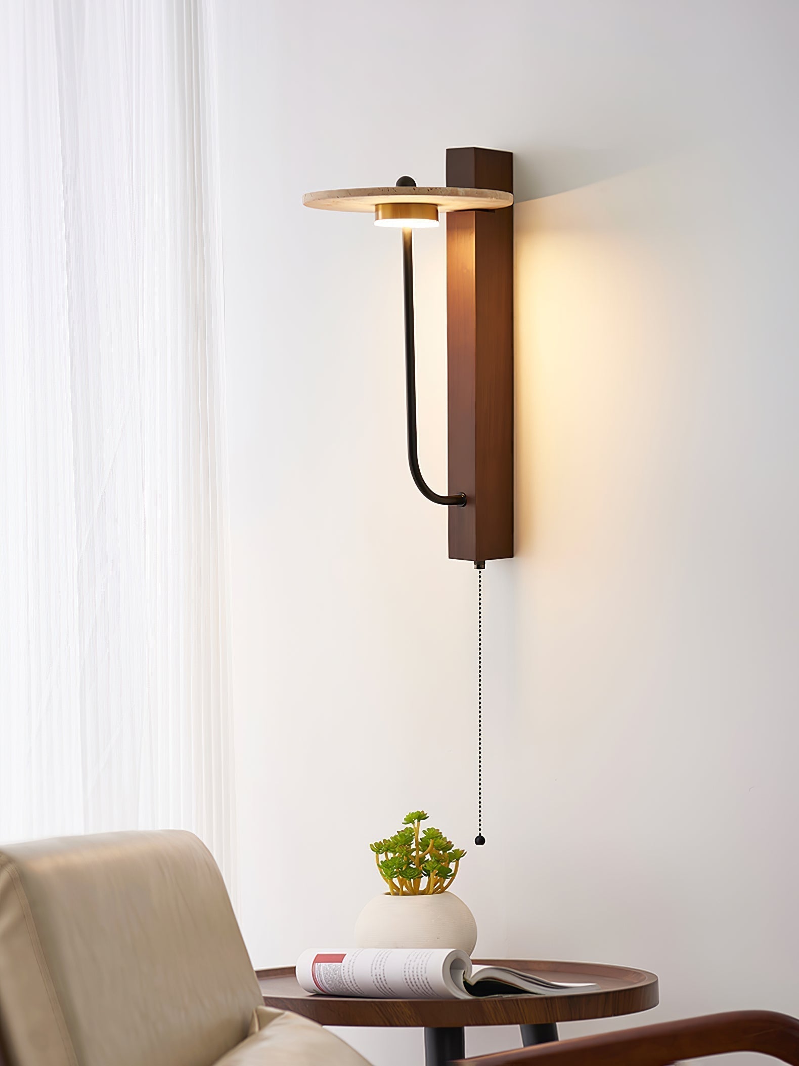 Viphayra Lever Arm Travertine Wall Light - Letslighting