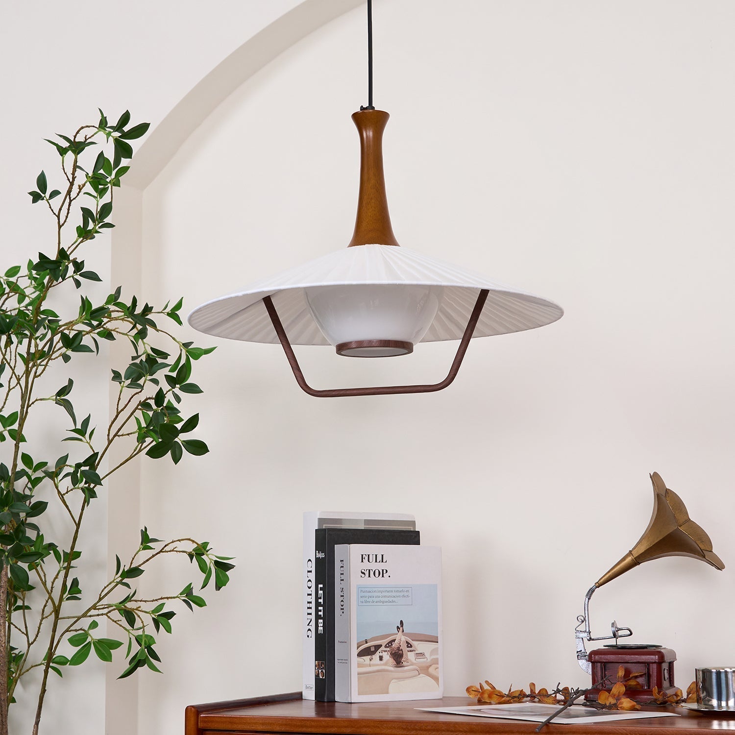 Vionne Mid-Century Pendelleuchte aus Holz und Weiß-Letslighting
