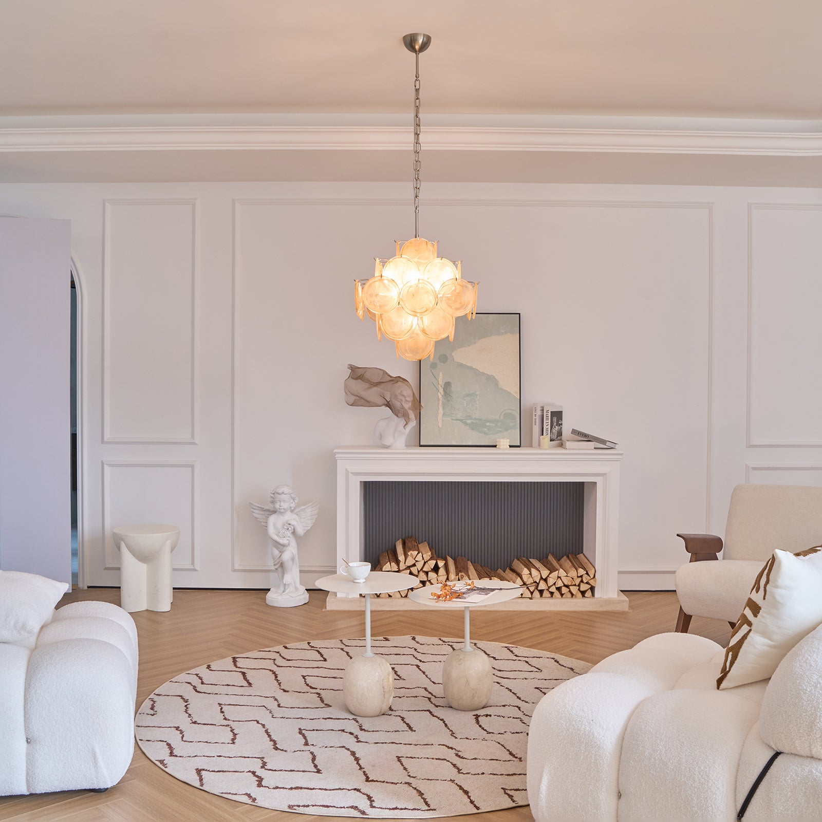 Aurora Chandelier Apricot Murano Glass Disc Layered Artistic - Neutralighting