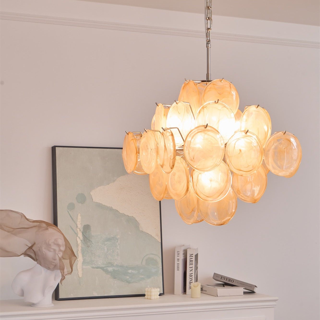 Aurora Chandelier Apricot Murano Glass Disc Layered Artistic - Neutralighting