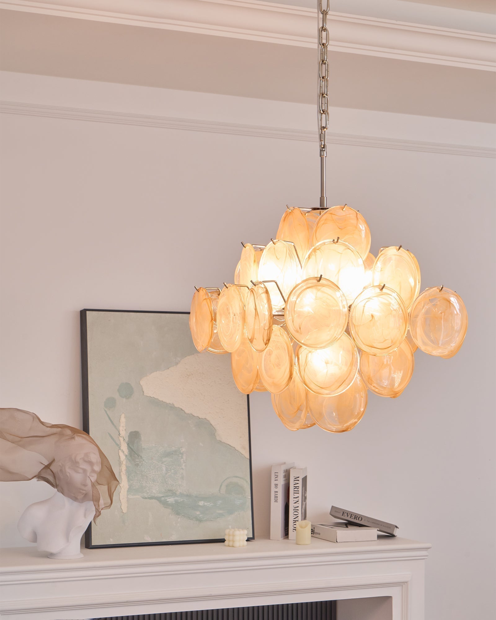 Aurora Chandelier Apricot Murano Glass Disc Layered Artistic - Neutralighting