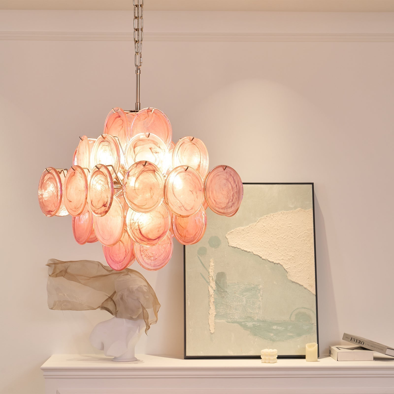 Aurora Chandelier Pink Glass Disc Layered Romantic - Neutralighting