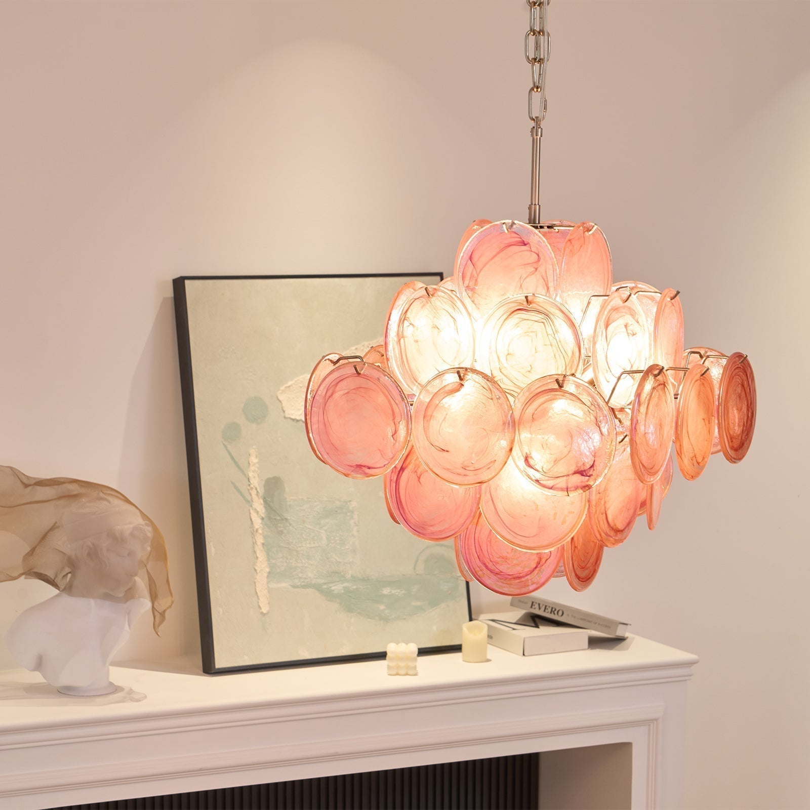 Aurora Chandelier Pink Glass Disc Layered Romantic - Neutralighting