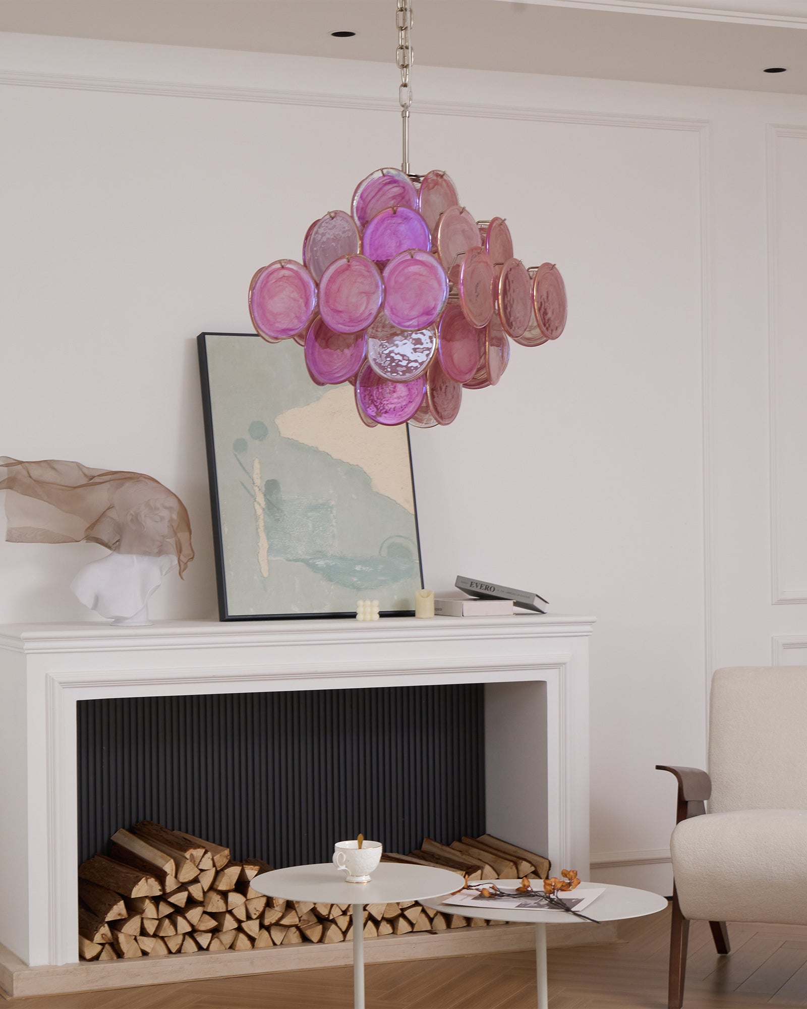 Aurora Chandelier Pink Glass Disc Layered Romantic - Neutralighting
