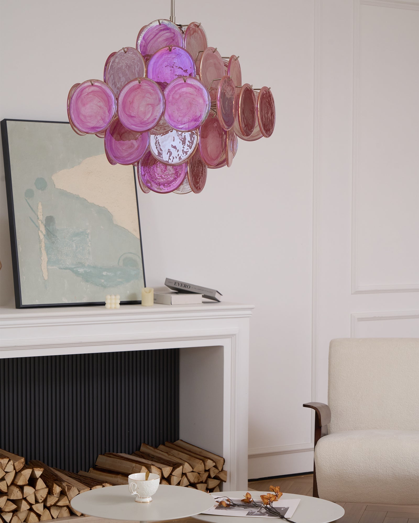 Aurora Chandelier Pink Glass Disc Layered Romantic - Neutralighting