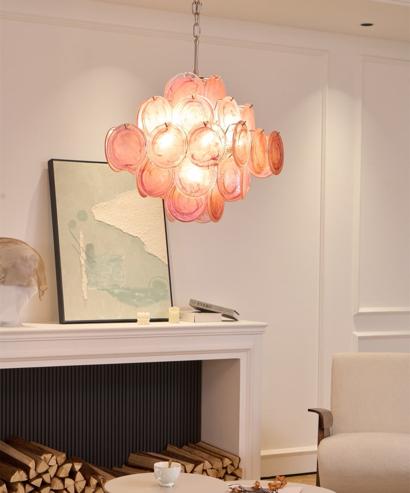 Aurora Chandelier Pink Glass Disc Layered Romantic - Neutralighting