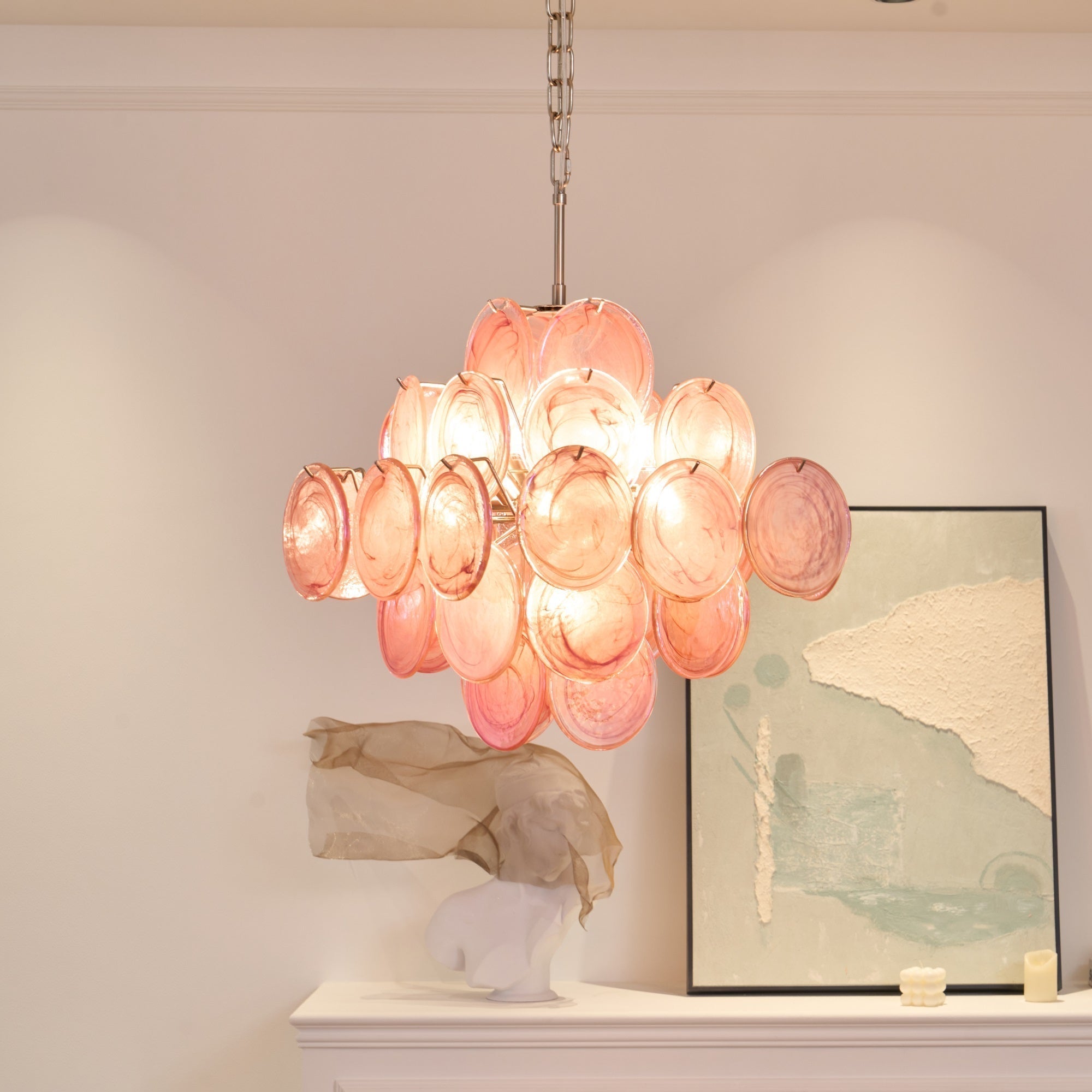 Aurora Chandelier Pink Glass Disc Layered Romantic - Neutralighting