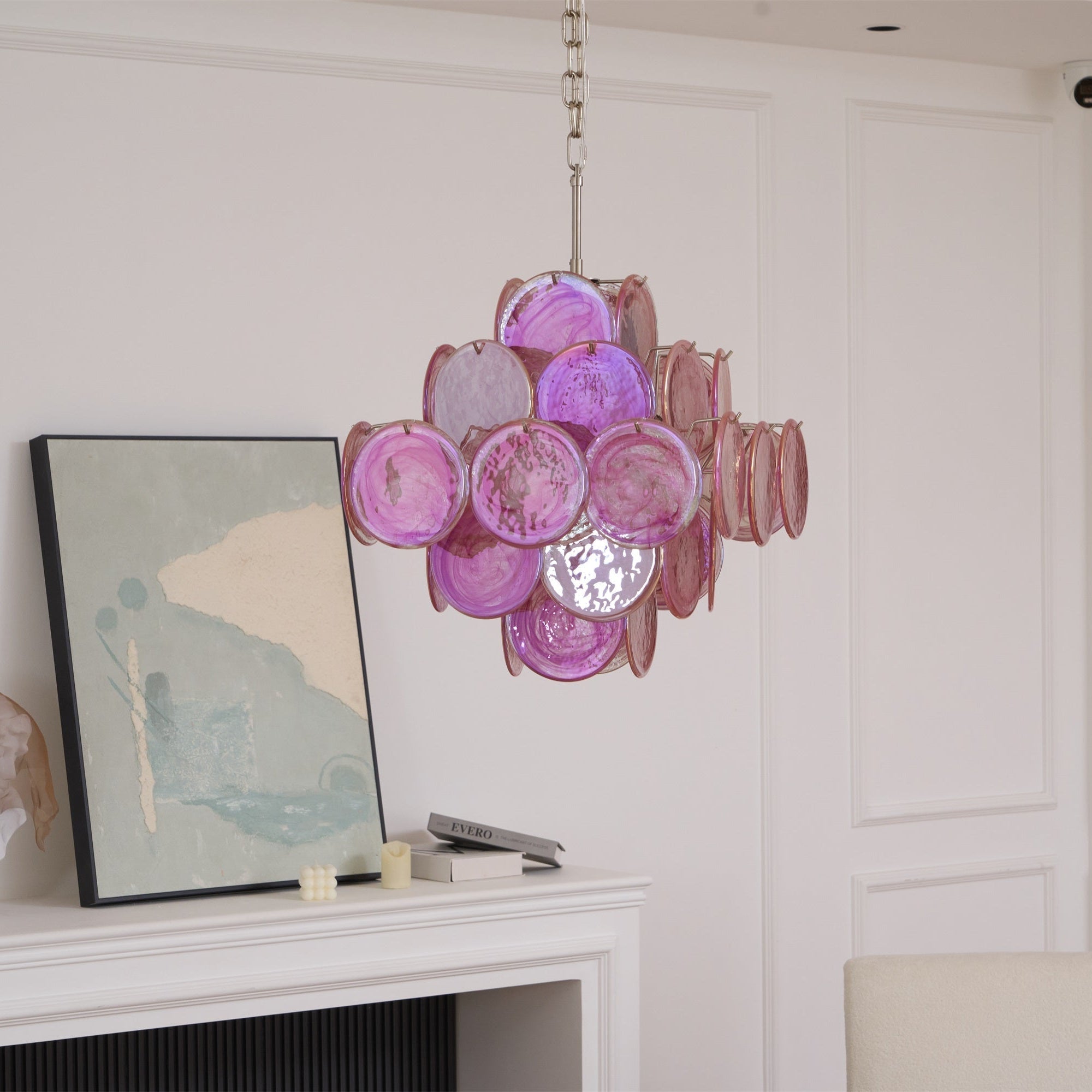Aurora Chandelier Pink Glass Disc Layered Romantic - Neutralighting