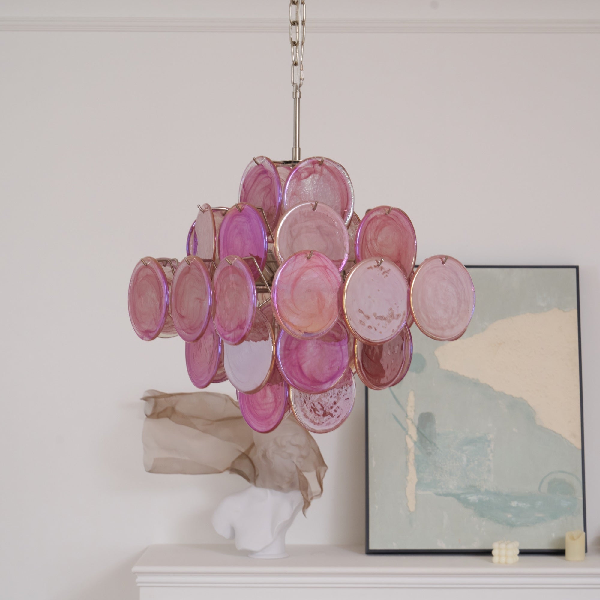 Aurora Chandelier Pink Glass Disc Layered Romantic - Neutralighting