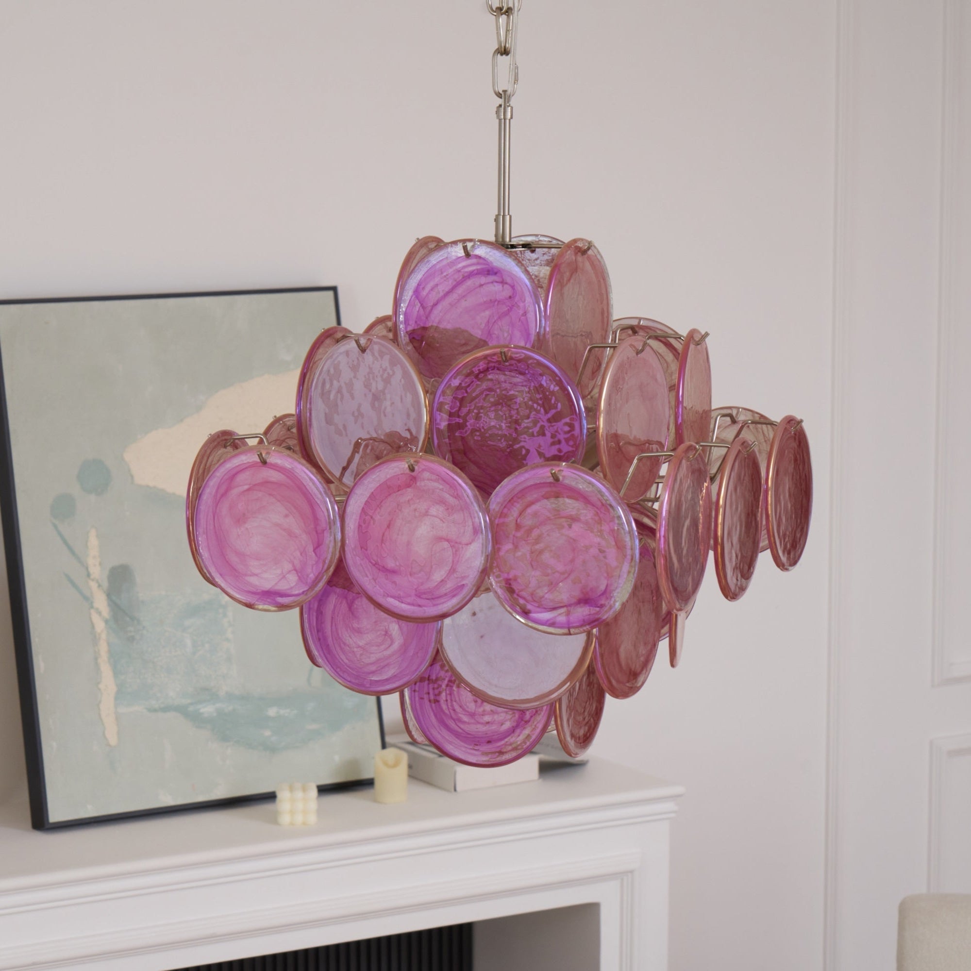 Aurora Chandelier Pink Glass Disc Layered Romantic - Neutralighting