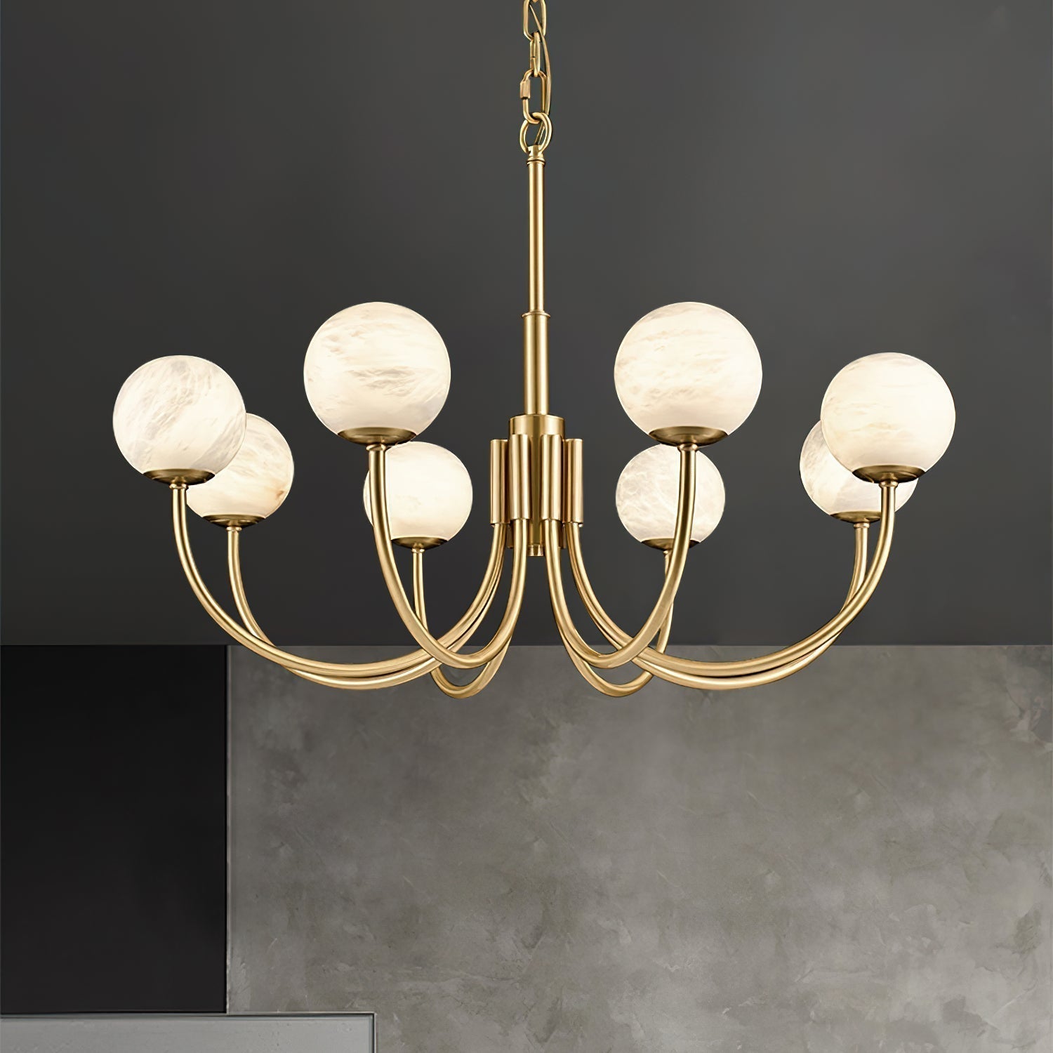 Mjolkuvys Modern Minimalist Globe Brass Alabaster Chandelier - Letslighting
