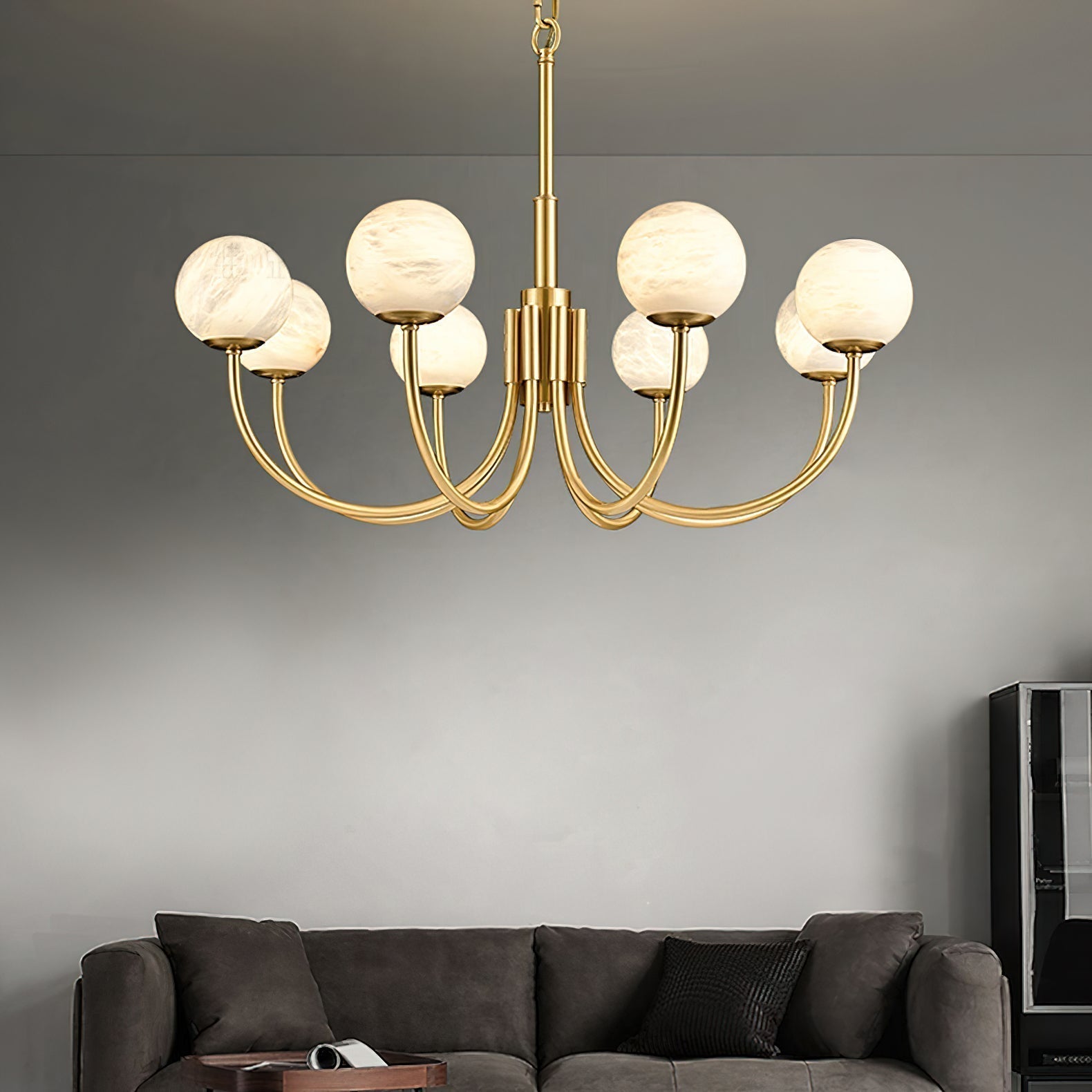 Mjolkuvys Modern Minimalist Globe Brass Alabaster Chandelier - Letslighting