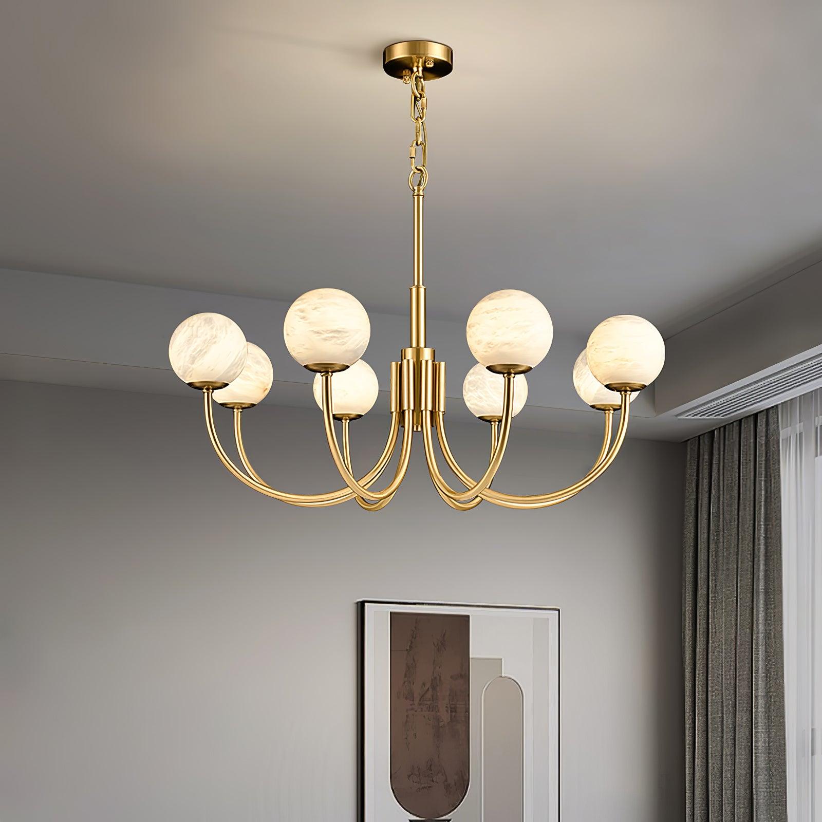 Mjolkuvys Modern Minimalist Globe Brass Alabaster Chandelier - Letslighting