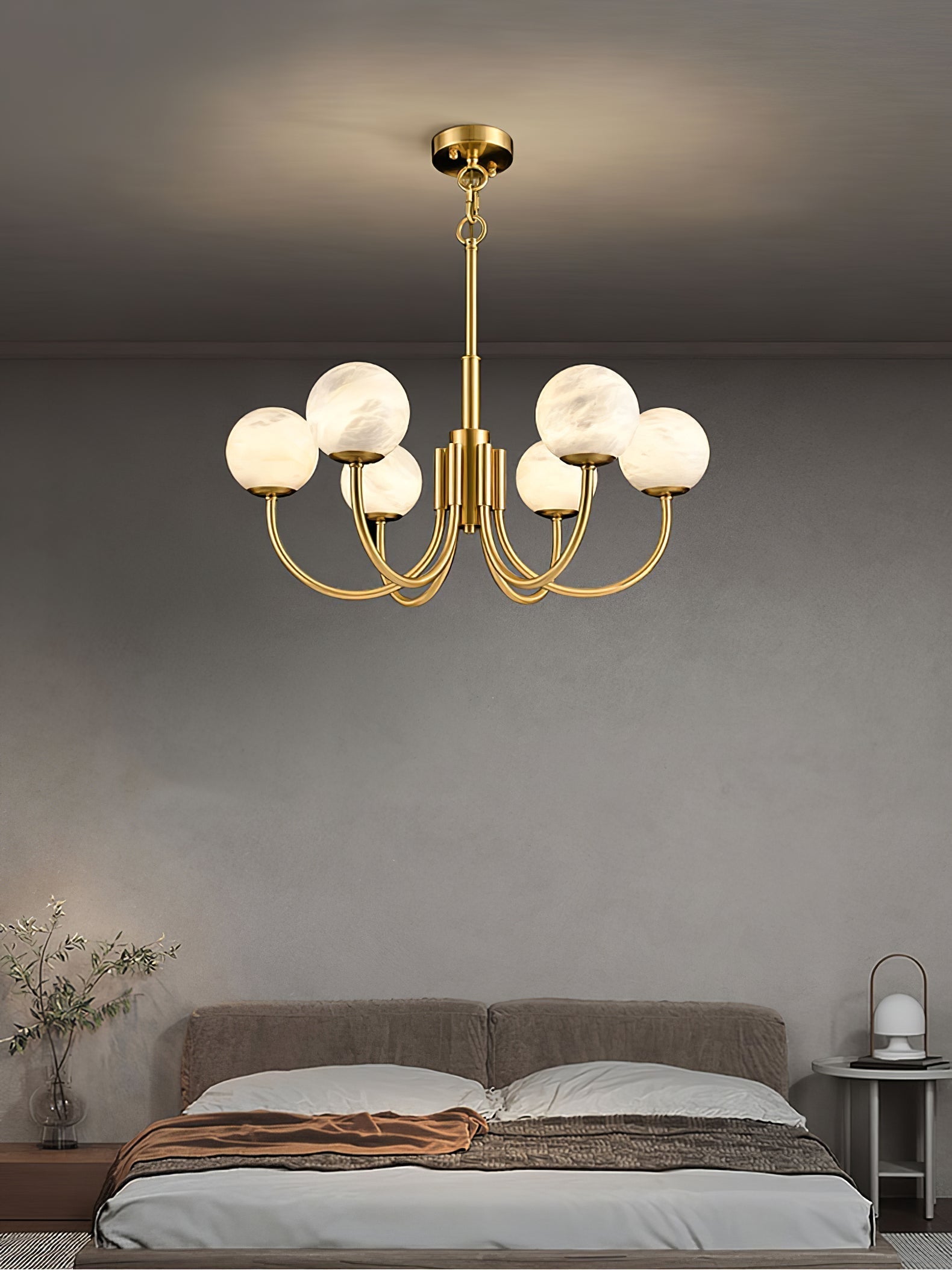 Mjolkuvys Modern Minimalist Globe Brass Alabaster Chandelier - Letslighting