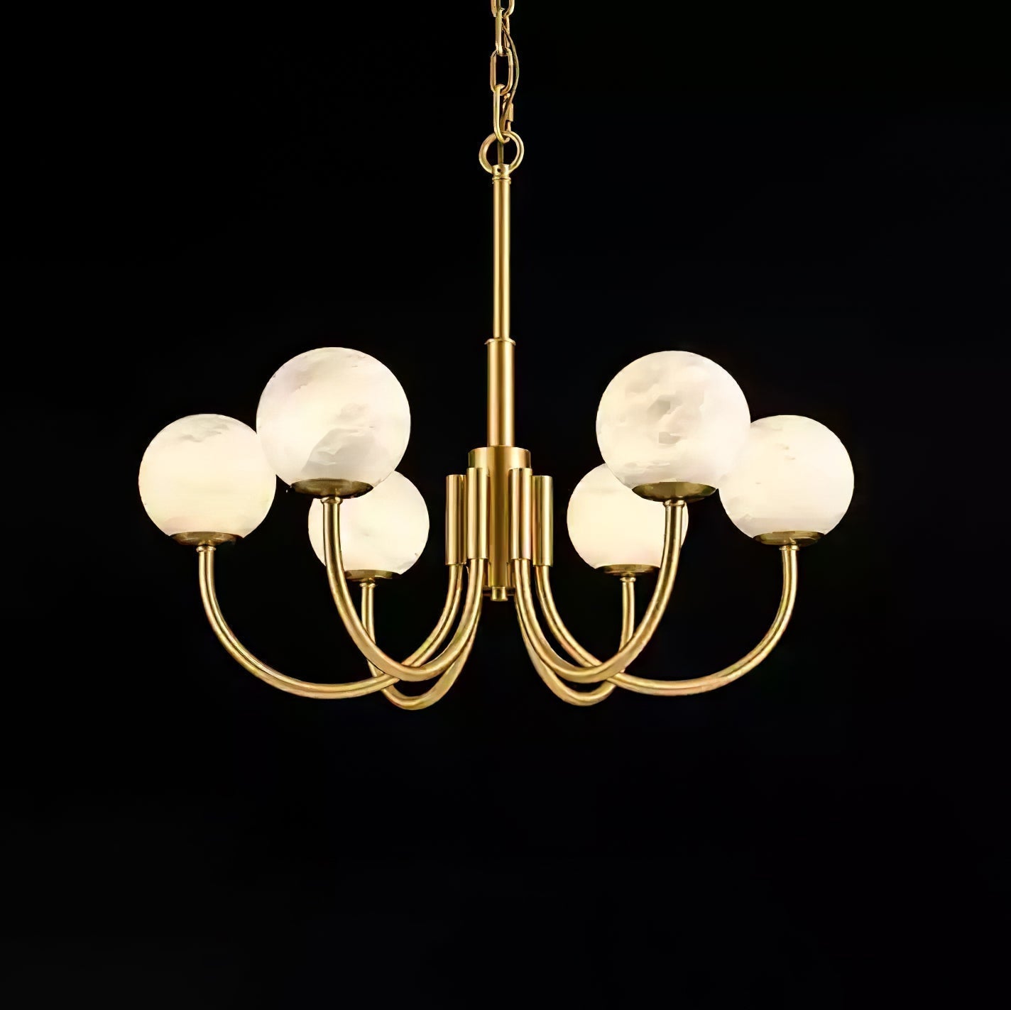Mjolkuvys Modern Minimalist Globe Brass Alabaster Chandelier - Letslighting