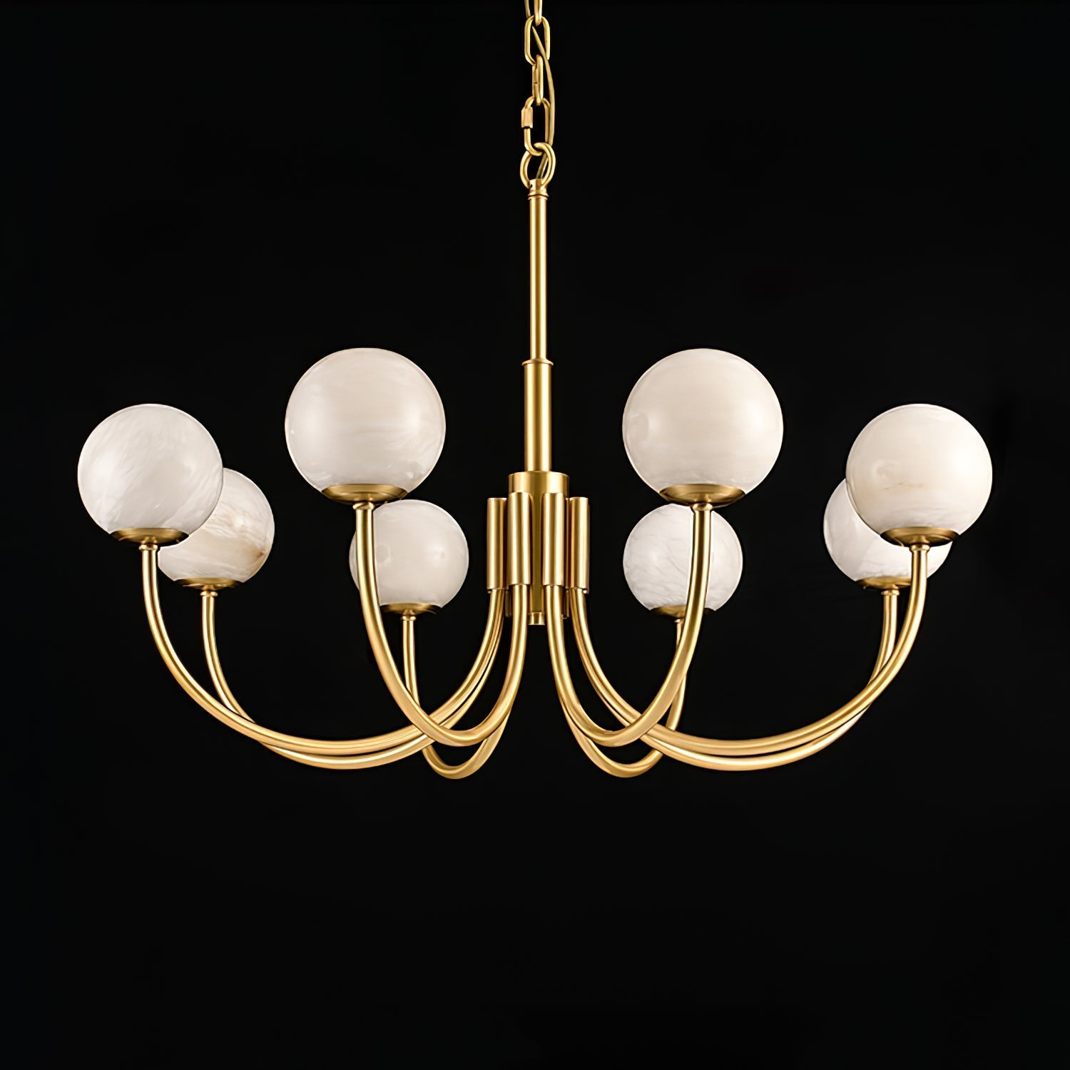 Mjolkuvys Modern Minimalist Globe Brass Alabaster Chandelier - Letslighting