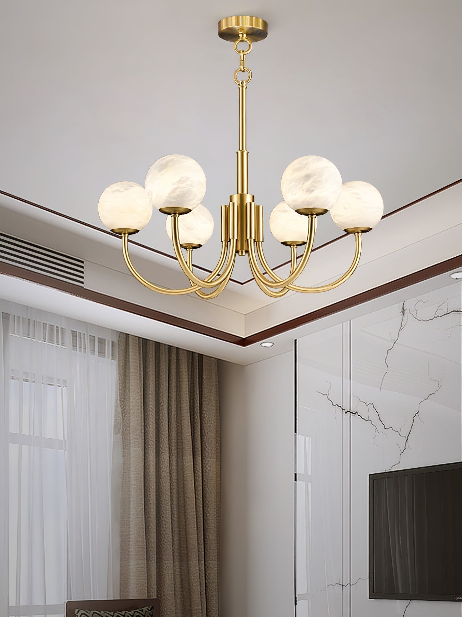 Mjolkuvys Modern Minimalist Globe Brass Alabaster Chandelier - Letslighting
