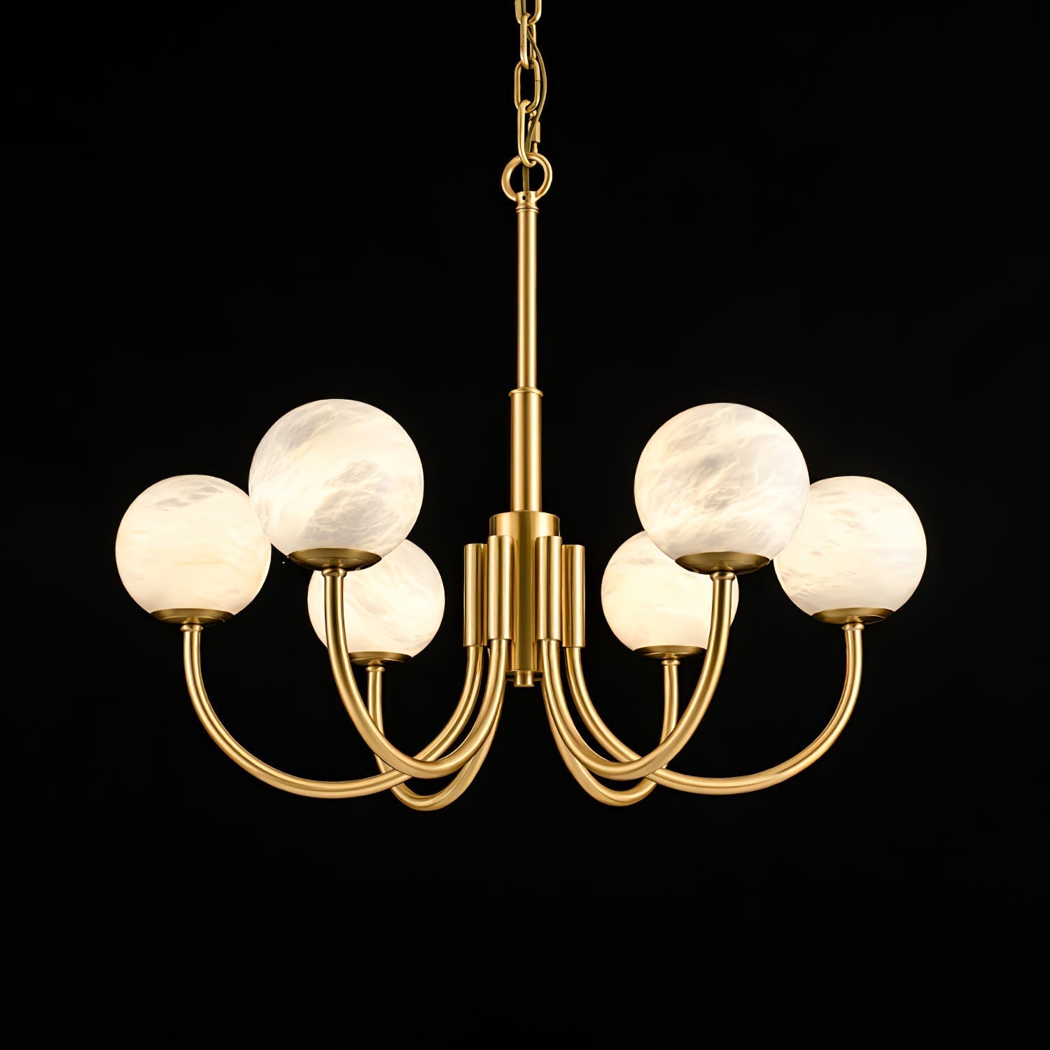 Mjolkuvys Modern Minimalist Globe Brass Alabaster Chandelier - Letslighting