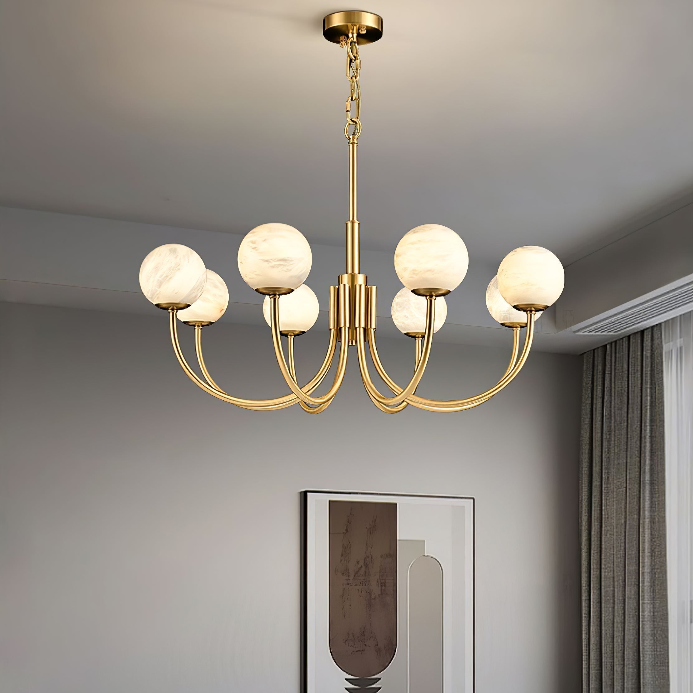Mjolkuvys Modern Minimalist Globe Brass Alabaster Chandelier - Letslighting