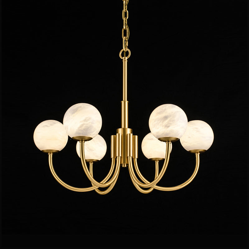 Mjolkuvys Modern Minimalist Globe Brass Alabaster Chandelier - Letslighting