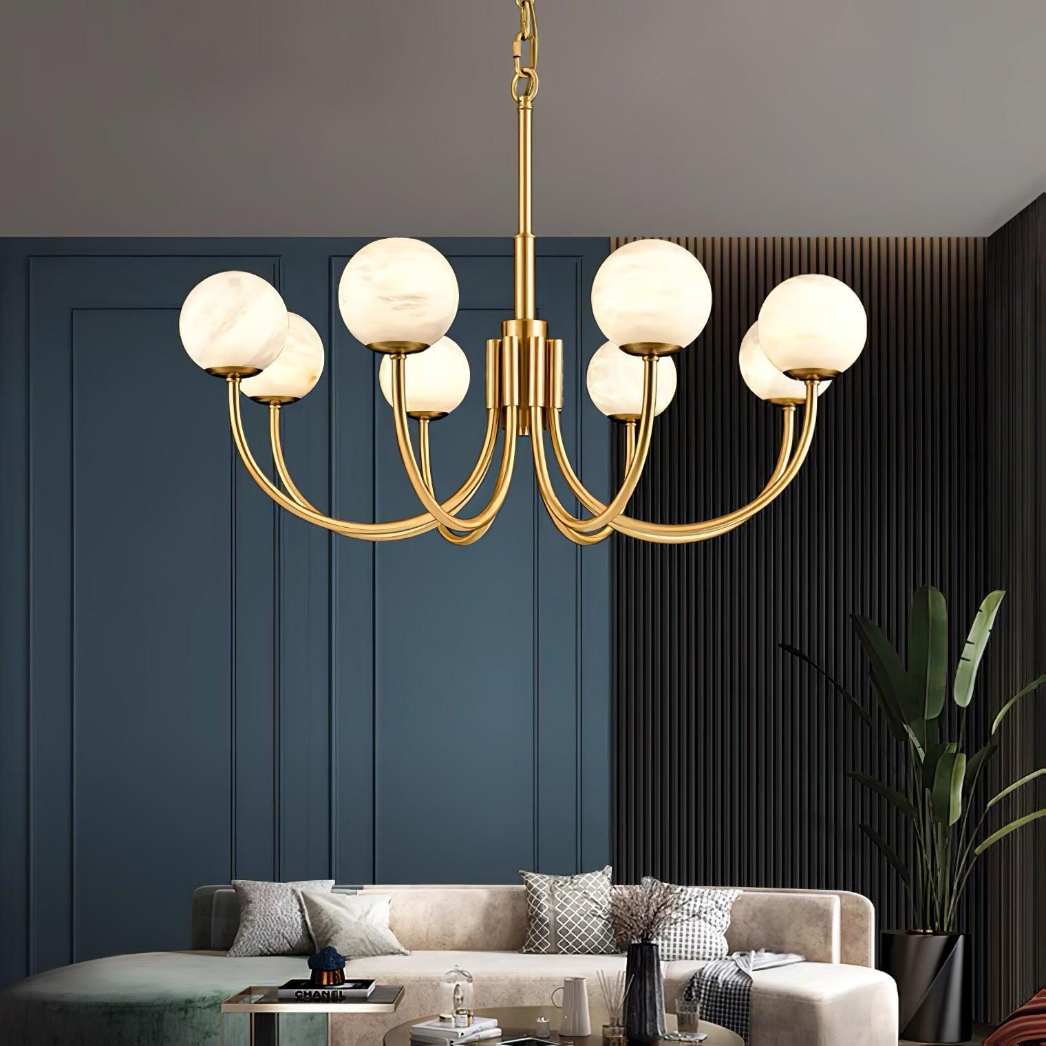 Mjolkuvys Modern Minimalist Globe Brass Alabaster Chandelier - Letslighting