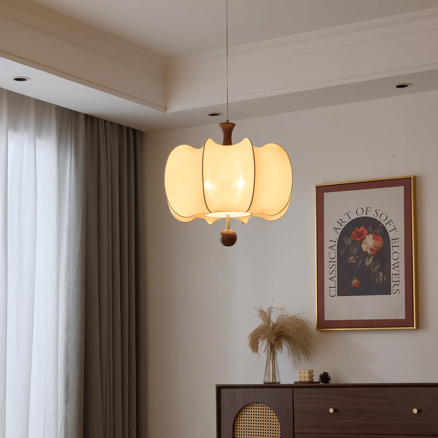 Calithra Stoff Holz Pendelleuchte-Letslighting