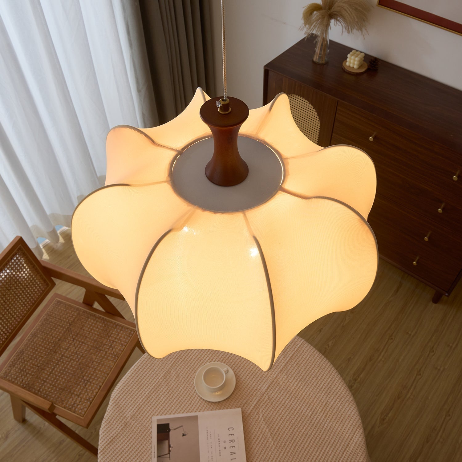 Calithra Stoff Holz Pendelleuchte-Letslighting