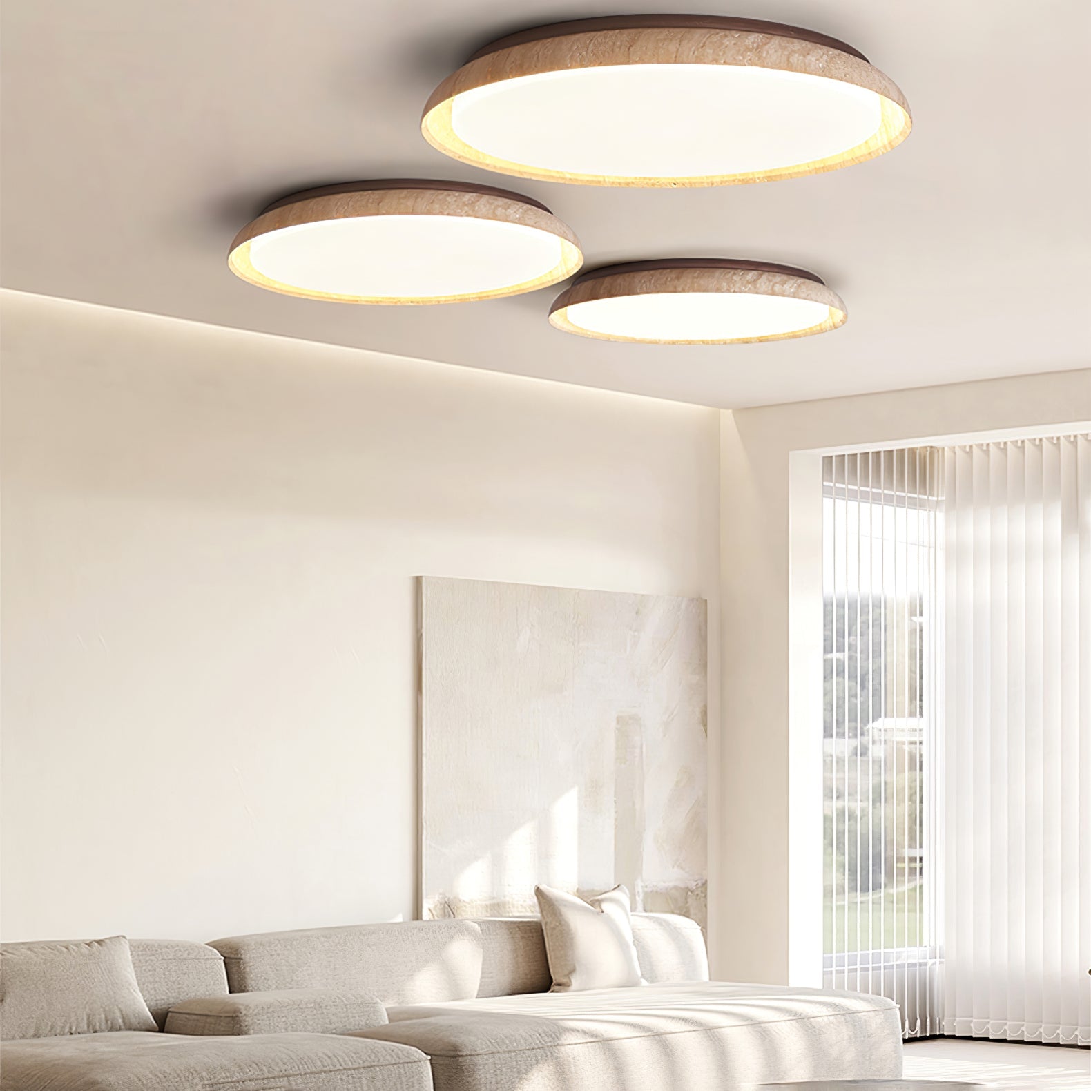 Elvinila Ring-Rim Travertine Ceiling Light - Neutralighting