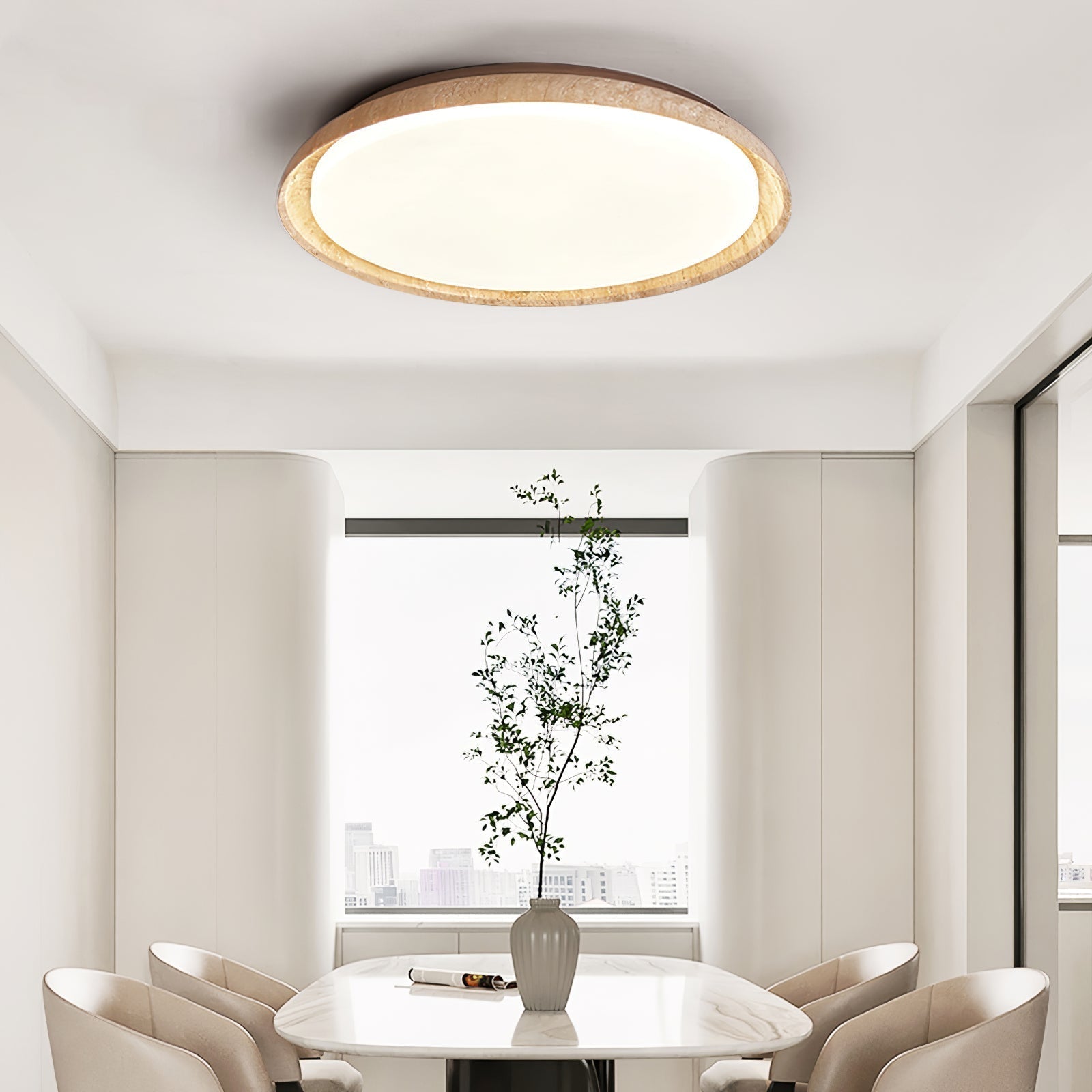 Elvinila Ring-Rim Travertine Ceiling Light - Neutralighting