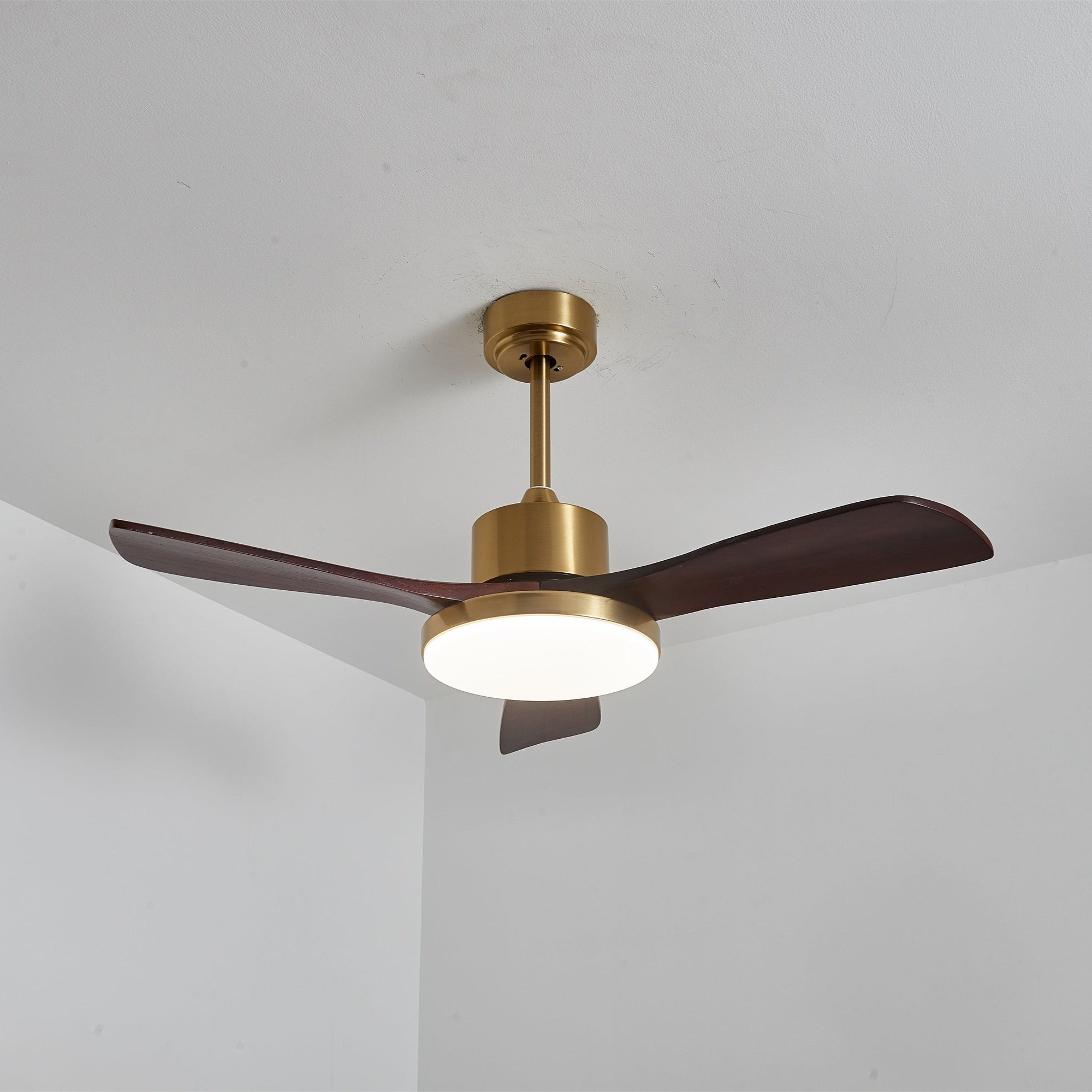 Xen Moderner Deckenventilator mit Holz und Licht, Detail der Verkabelung