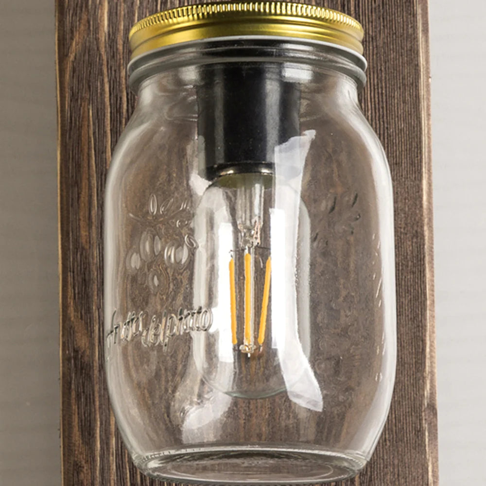 Epoch Vintage Wandleuchte Jar Shape, Wohnzimmer/Schlafzimmer, Holz Metall