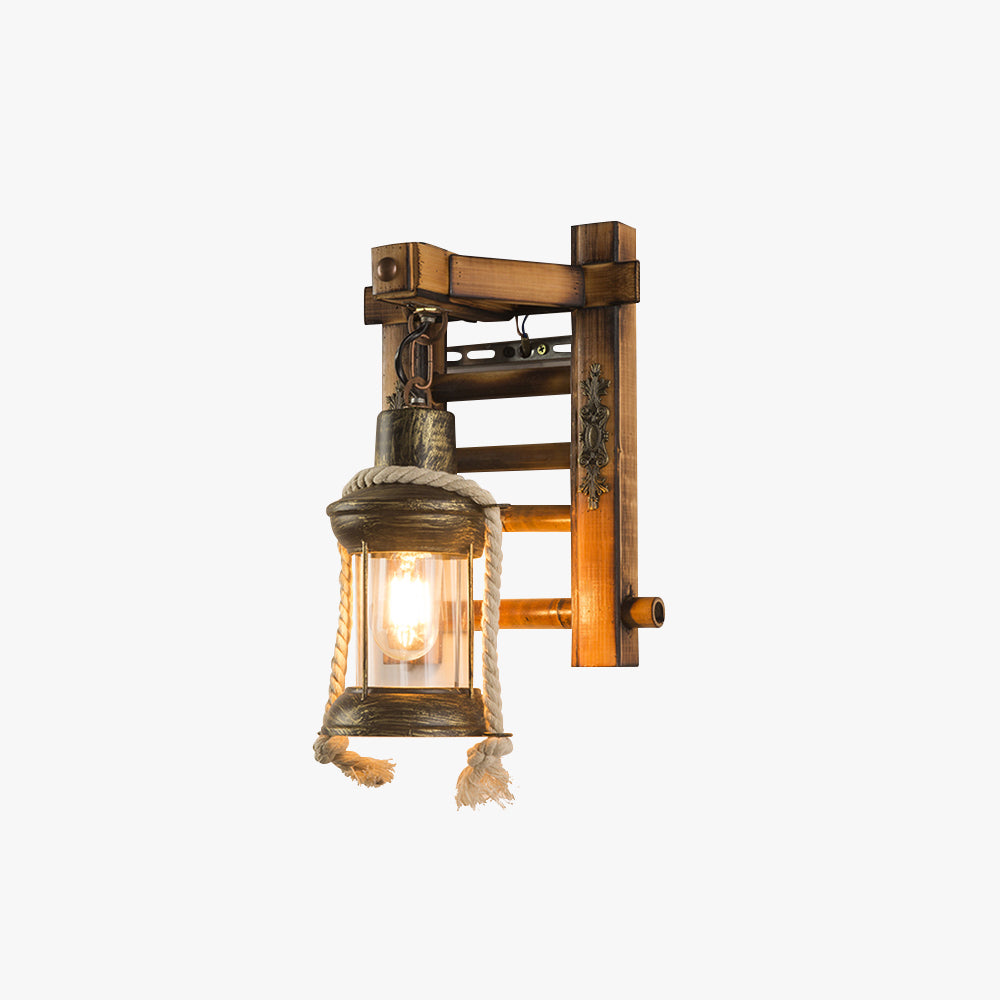 Epoch Vintage Laterne LED Wandleuchte Innen Wohn/Schlafzimmer Flur Holz&Metall