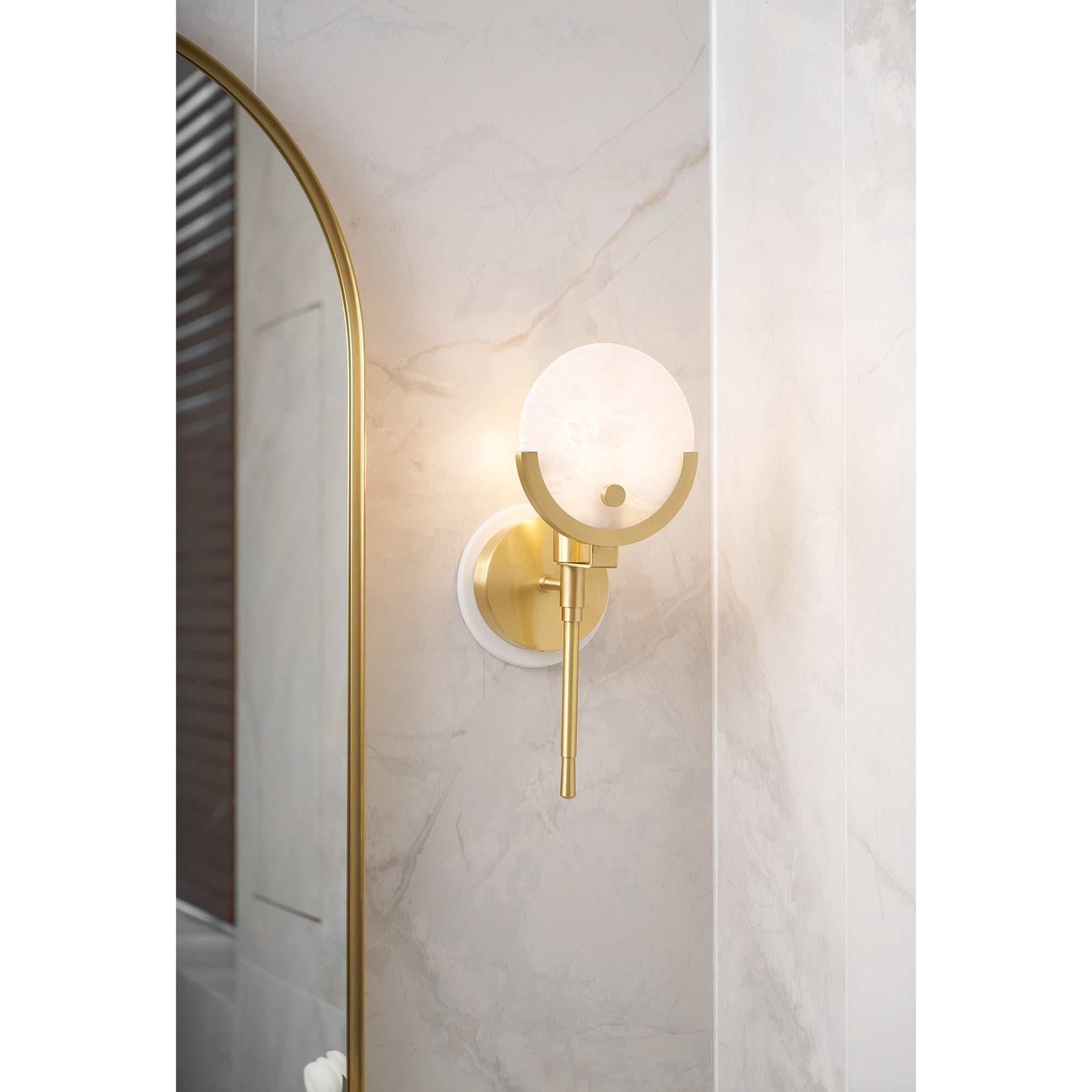Ljomuvyo Modern Minimalist Brass Alabaster Sconce Wall Lamp - Letslighting