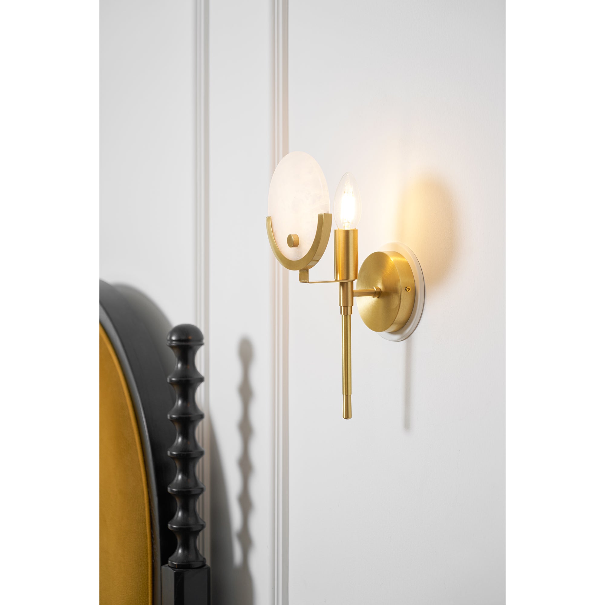 Ljomuvyo Modern Minimalist Brass Alabaster Sconce Wall Lamp - Letslighting
