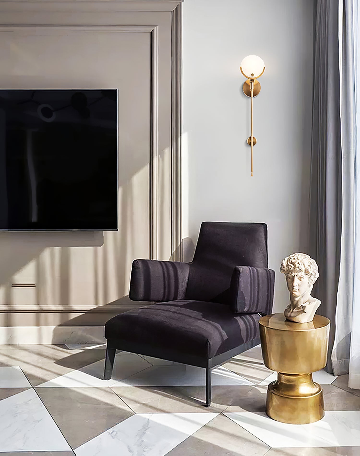 Ljomuvyo Modern Minimalist Brass Alabaster Sconce Wall Lamp - Letslighting