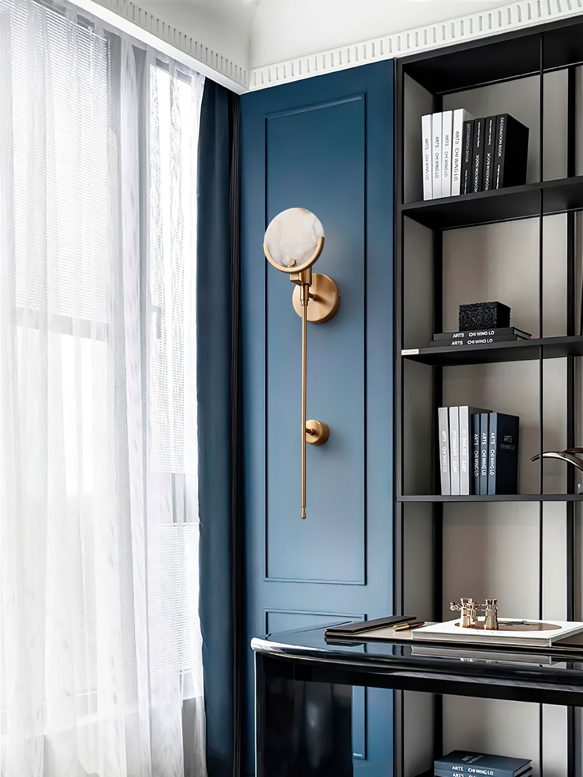 Ljomuvyo Modern Minimalist Brass Alabaster Sconce Wall Lamp - Letslighting