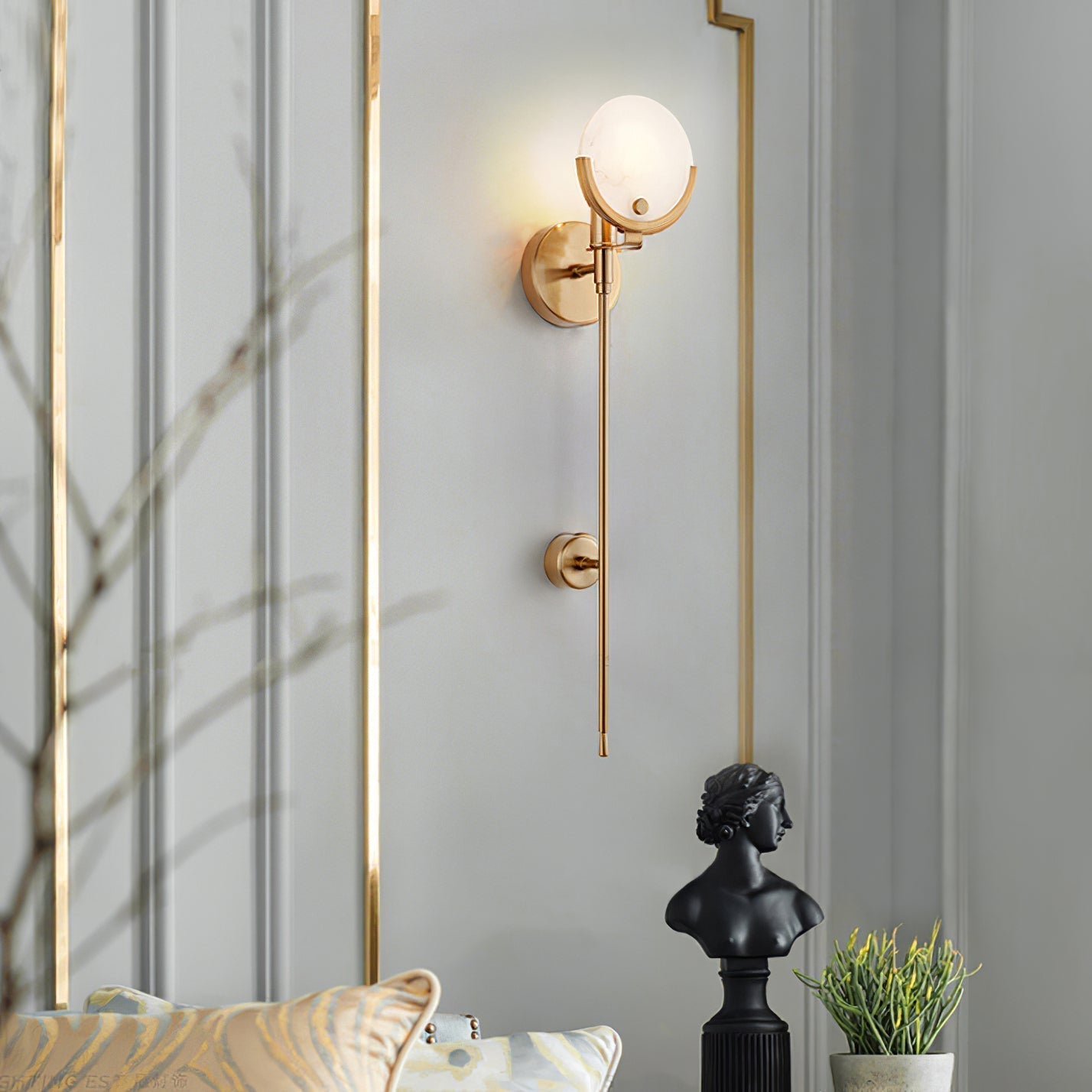 Ljomuvyo Modern Minimalist Brass Alabaster Sconce Wall Lamp - Letslighting